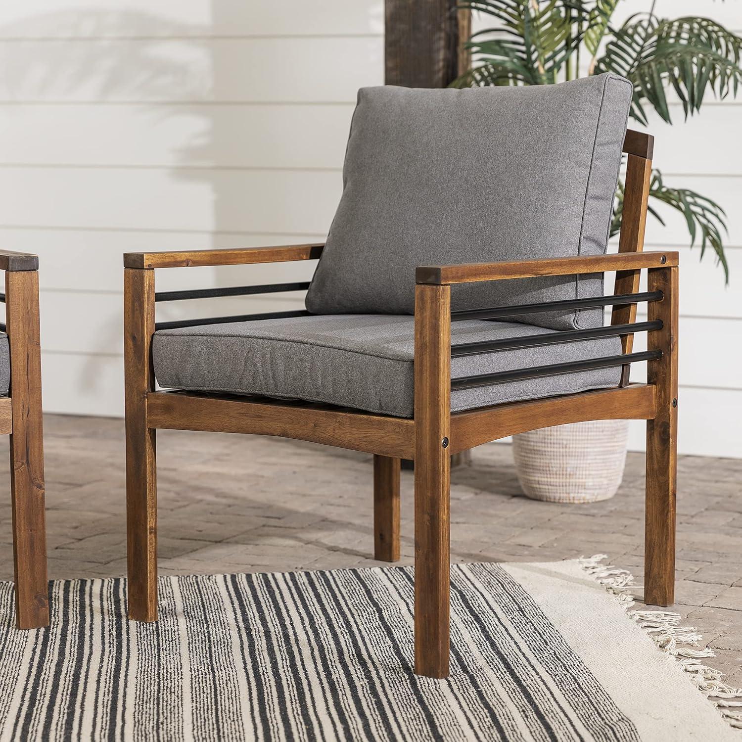 imageWalker Edison 2 Person Outdoor Patio Modern Wood and Metal Loveseat with Washable Cushions All Weather Backyard Conversation Garden Poolside Balcony 48 Inch Dark Brown and Grey3 Piece Chat Set