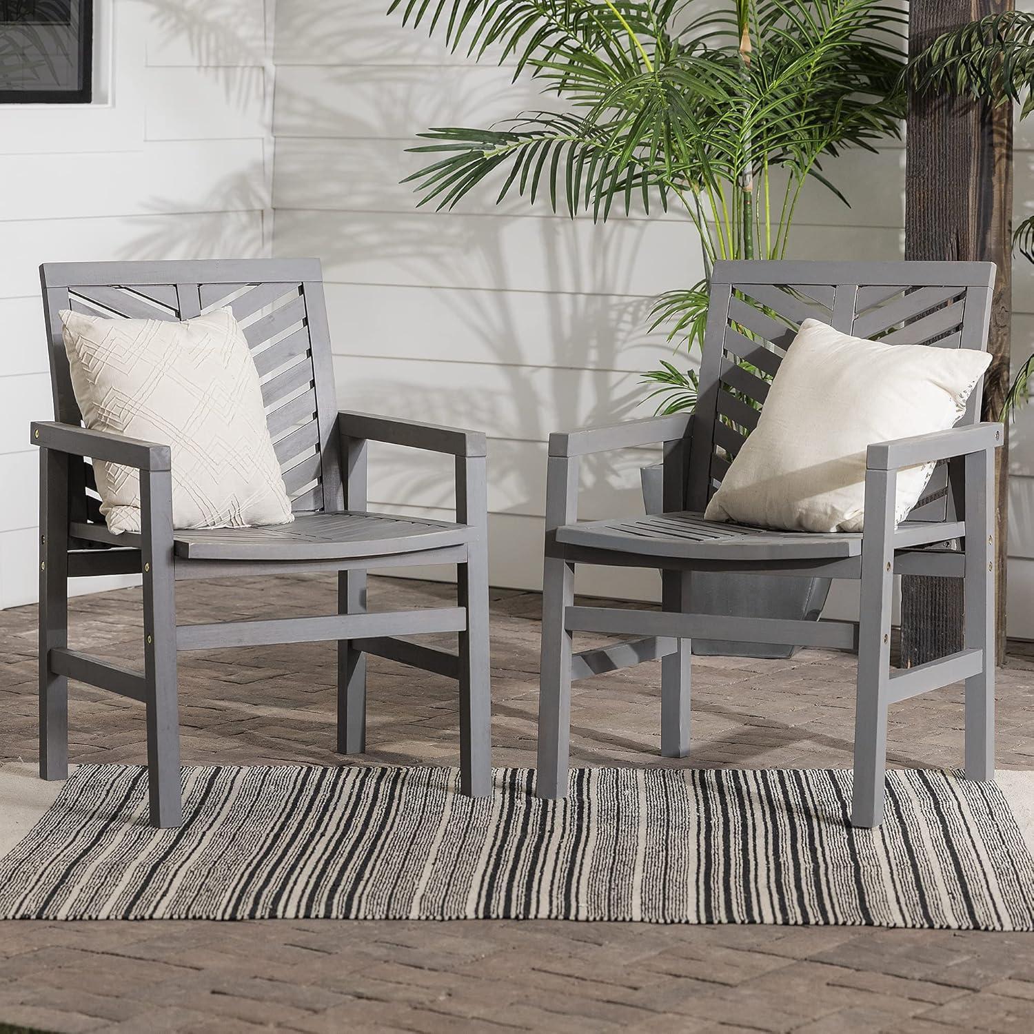 imageWalker Edison 2 Piece Outdoor Patio Chevron Wood Chair Set All Weather Backyard Conversation Garden Poolside Balcony Set of 2 GreyGrey