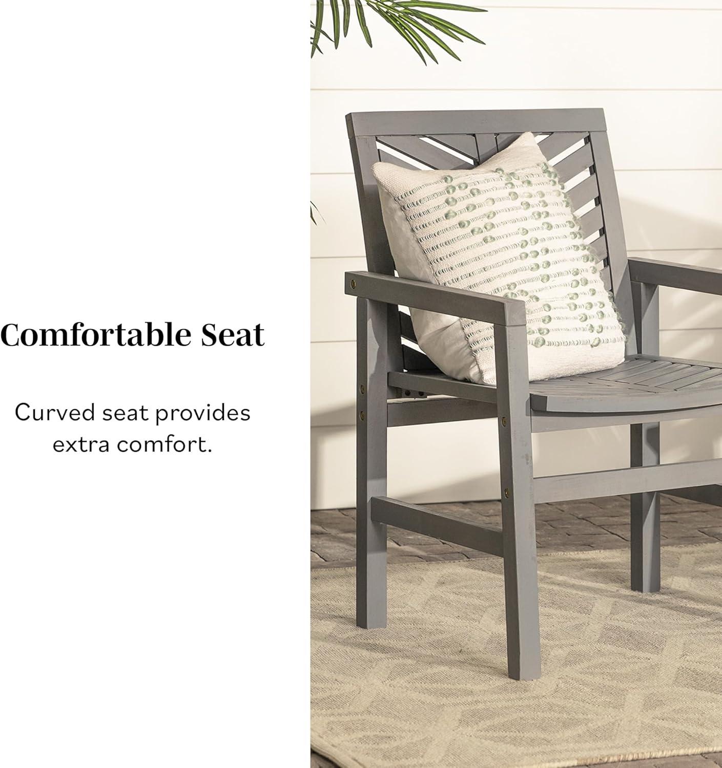 imageWalker Edison 2 Piece Outdoor Patio Chevron Wood Chair Set All Weather Backyard Conversation Garden Poolside Balcony Set of 2 GreyGrey