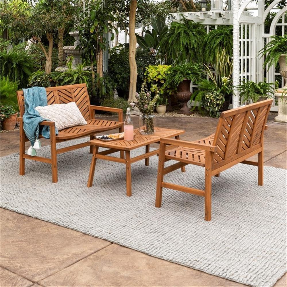 imageWalker Edison 3 Person Outdoor Patio Chevron Wood Dining Bench All Weather Backyard Conversation Garden Poolside Balcony 53 Inch BrownBrown