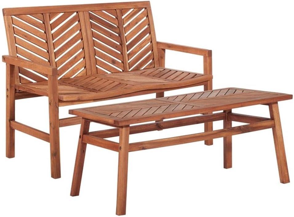 imageWalker Edison 3 Person Outdoor Patio Chevron Wood Dining Bench All Weather Backyard Conversation Garden Poolside Balcony 53 Inch BrownBrown