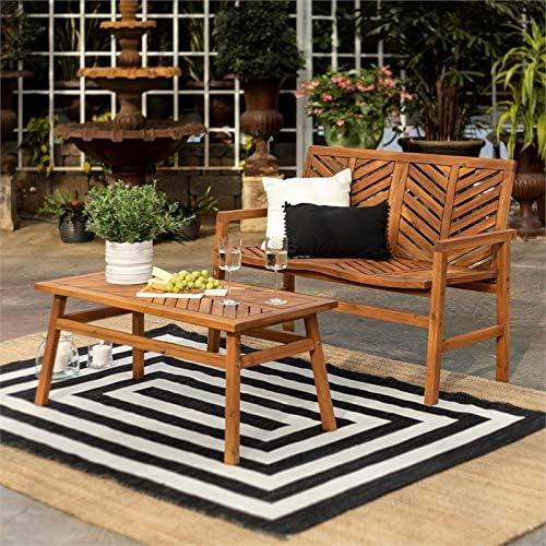 imageWalker Edison 3 Person Outdoor Patio Chevron Wood Dining Bench All Weather Backyard Conversation Garden Poolside Balcony 53 Inch BrownBrown