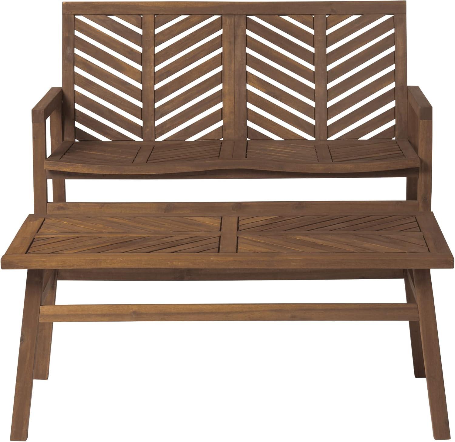 imageWalker Edison 3 Person Outdoor Patio Chevron Wood Dining Bench All Weather Backyard Conversation Garden Poolside Balcony 53 Inch BrownDark Brown