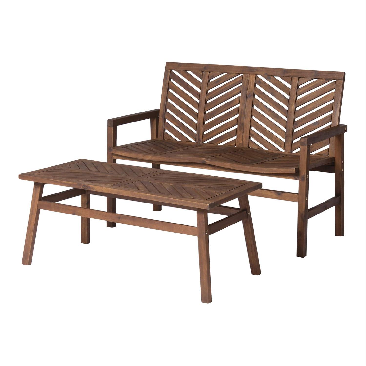 imageWalker Edison 3 Person Outdoor Patio Chevron Wood Dining Bench All Weather Backyard Conversation Garden Poolside Balcony 53 Inch BrownDark Brown