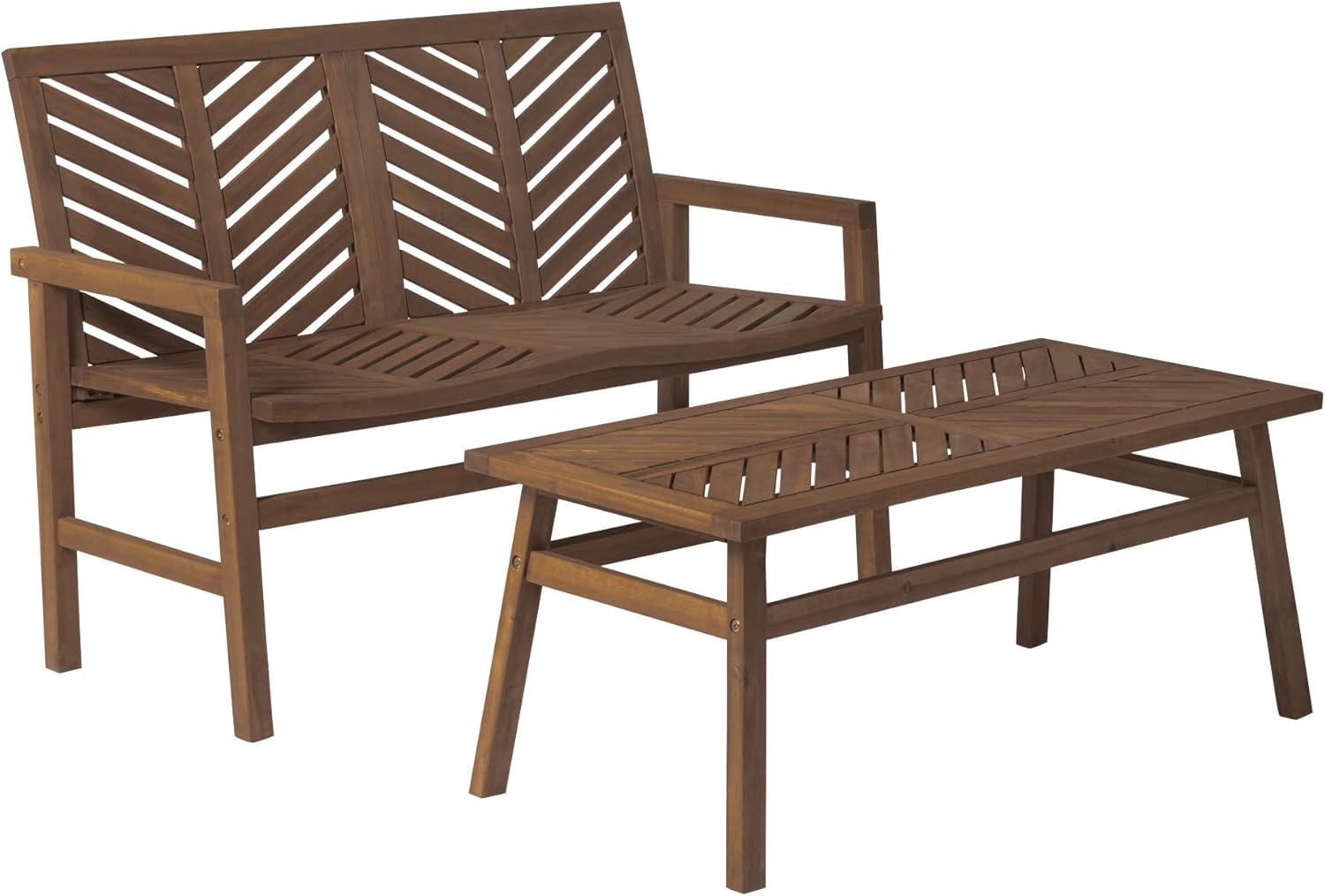 imageWalker Edison 3 Person Outdoor Patio Chevron Wood Dining Bench All Weather Backyard Conversation Garden Poolside Balcony 53 Inch BrownDark Brown