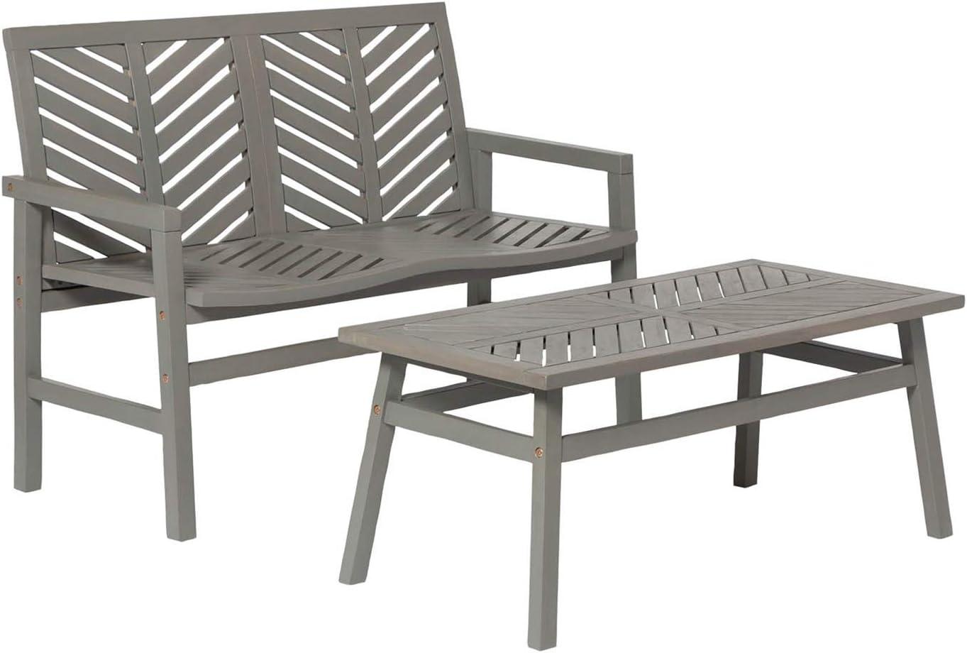 imageWalker Edison 3 Person Outdoor Patio Chevron Wood Dining Bench All Weather Backyard Conversation Garden Poolside Balcony 53 Inch BrownGrey
