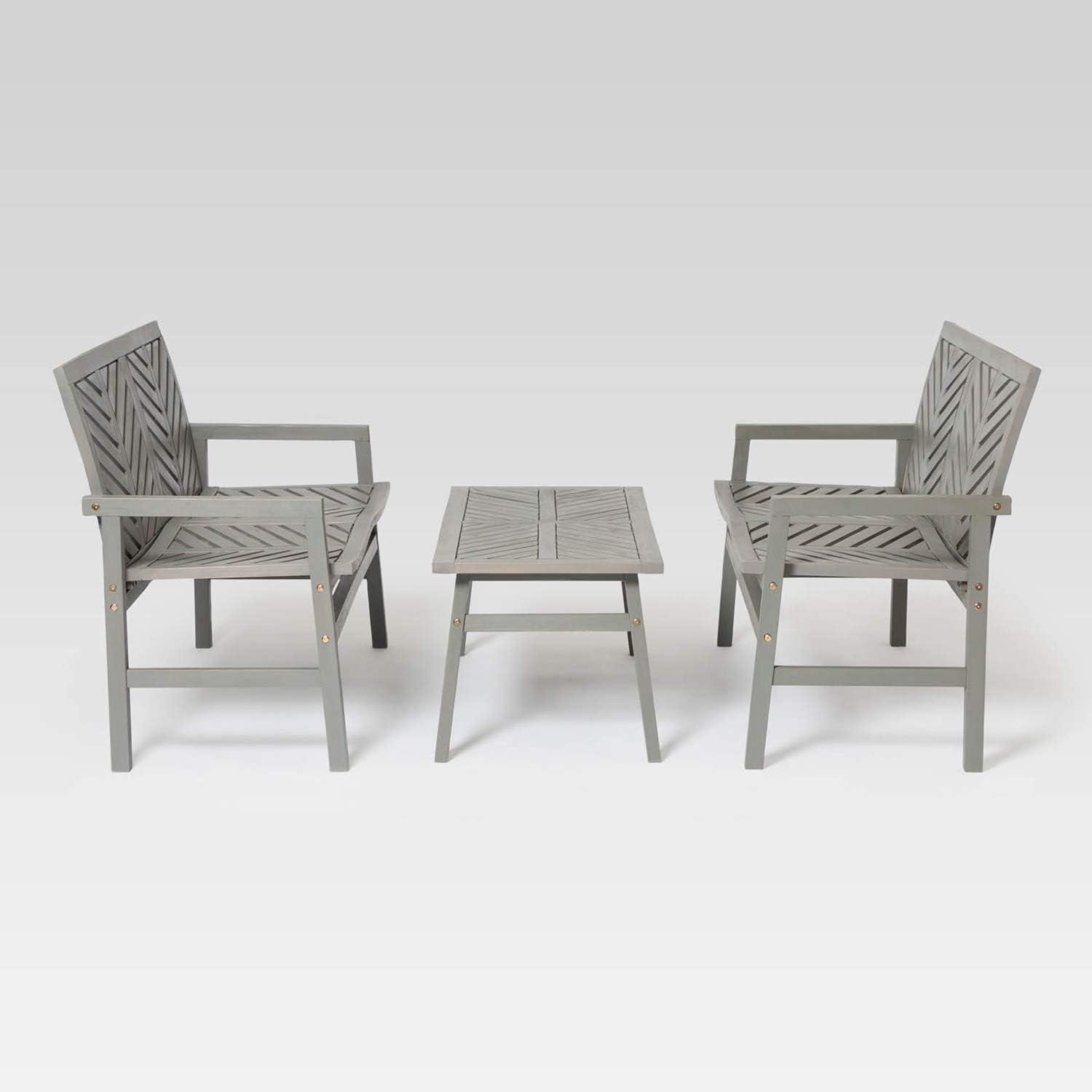 imageWalker Edison 3 Person Outdoor Patio Chevron Wood Dining Bench All Weather Backyard Conversation Garden Poolside Balcony 53 Inch BrownGrey