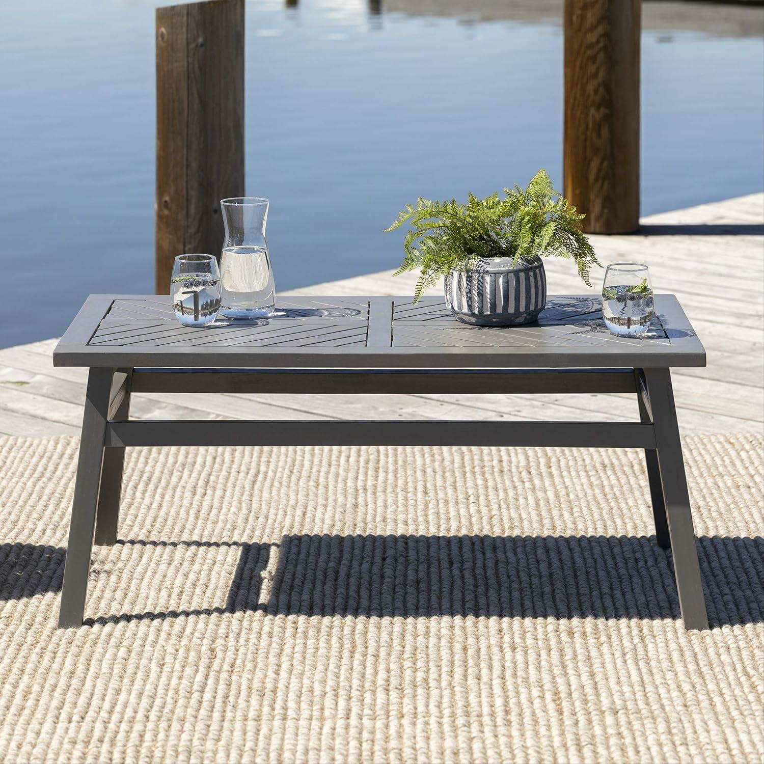 imageWalker Edison 3 Person Outdoor Patio Chevron Wood Dining Bench All Weather Backyard Conversation Garden Poolside Balcony 53 Inch BrownGrey