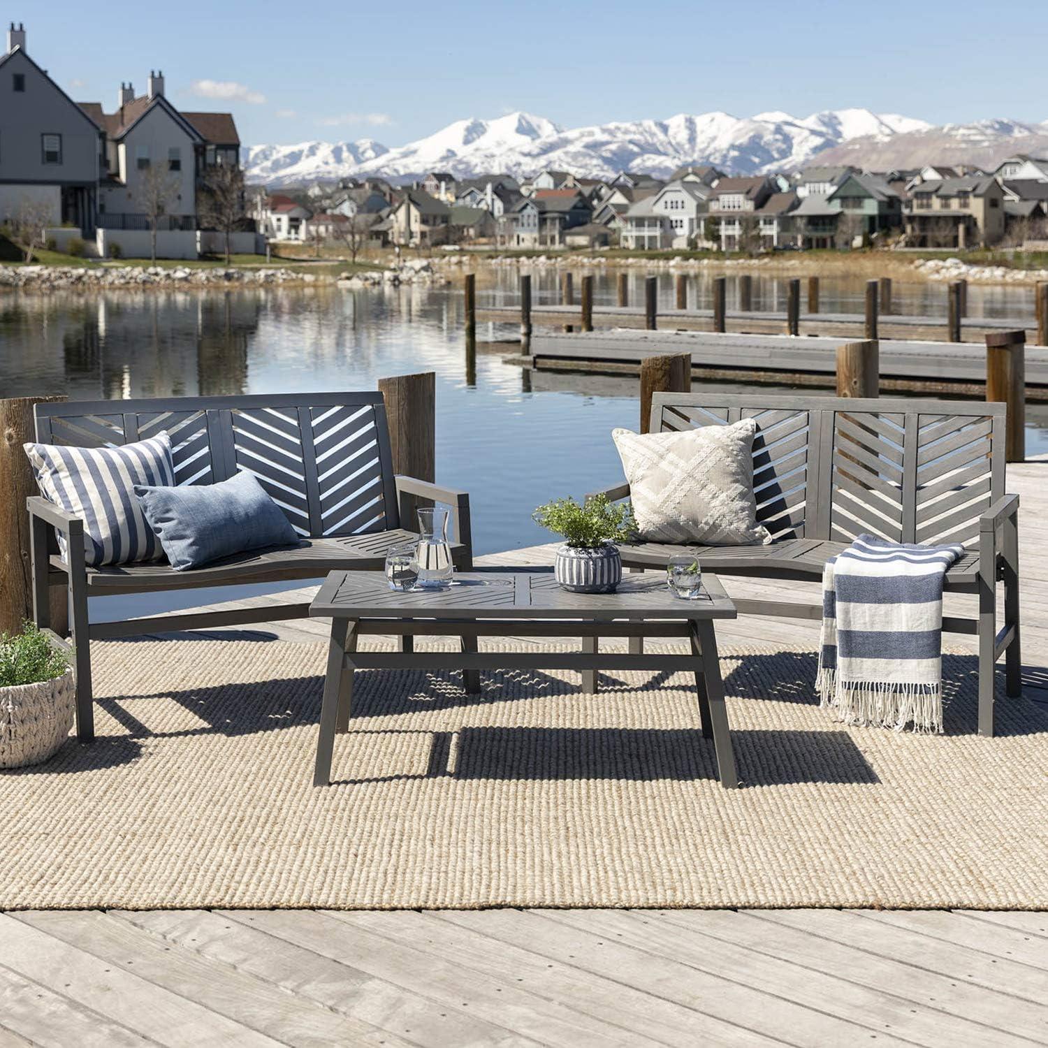 imageWalker Edison 3 Person Outdoor Patio Chevron Wood Dining Bench All Weather Backyard Conversation Garden Poolside Balcony 53 Inch BrownGrey