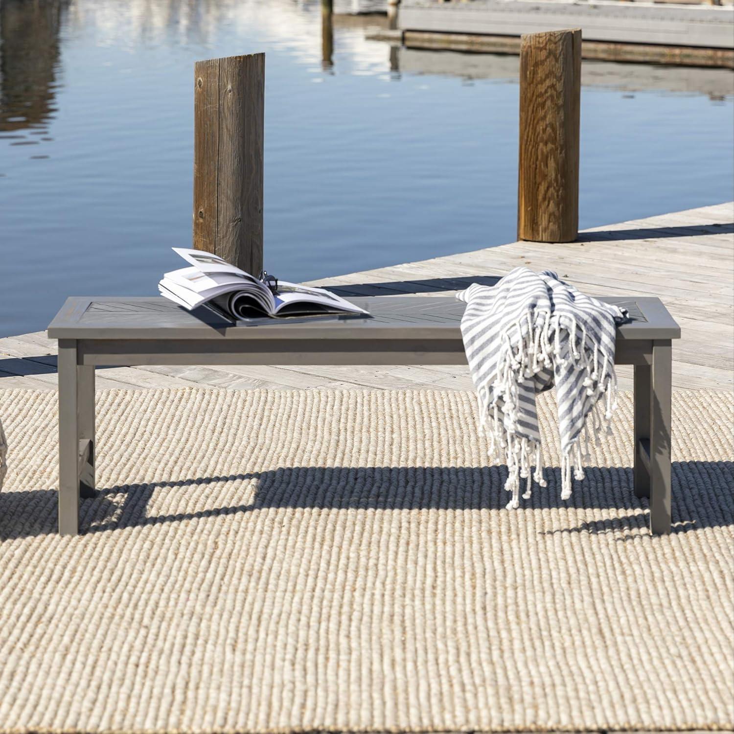 imageWalker Edison 3 Person Outdoor Patio Chevron Wood Dining Bench All Weather Backyard Conversation Garden Poolside Balcony 53 Inch BrownGrey