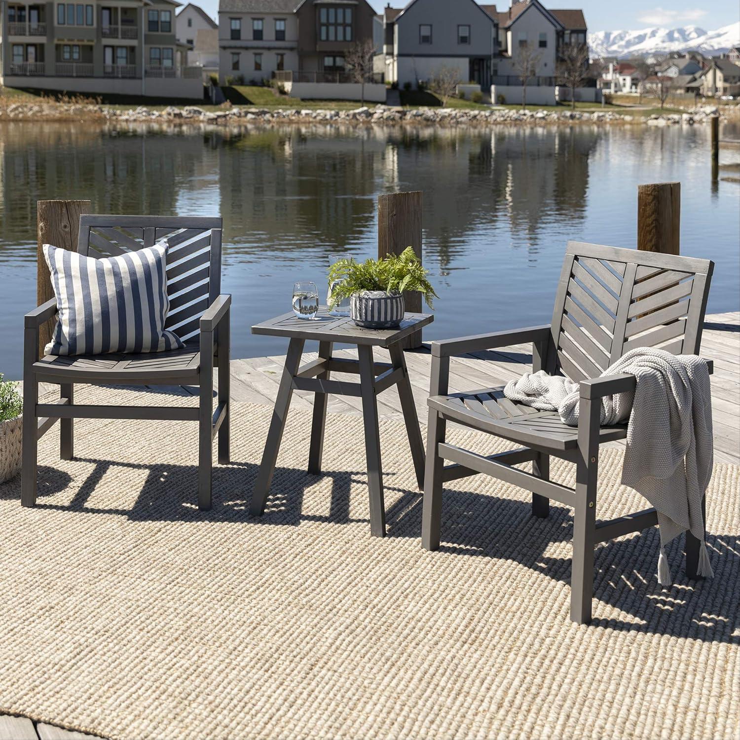 imageWalker Edison 3 Person Outdoor Patio Chevron Wood Dining Bench All Weather Backyard Conversation Garden Poolside Balcony 53 Inch BrownGrey