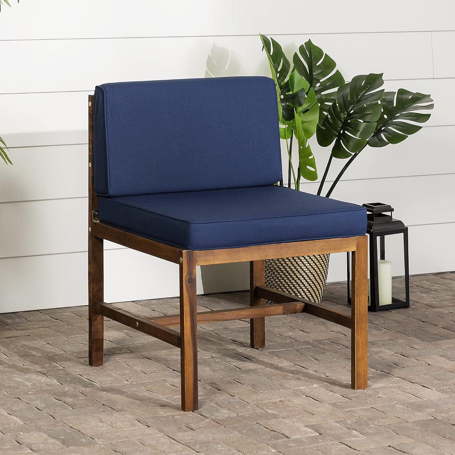 imageWalker Edison AZWSANCHDBBU Ravello Modular Outdoor Patio Side Chair Dark Brown with Navy Blue CushionsDark BrownNavy Blue