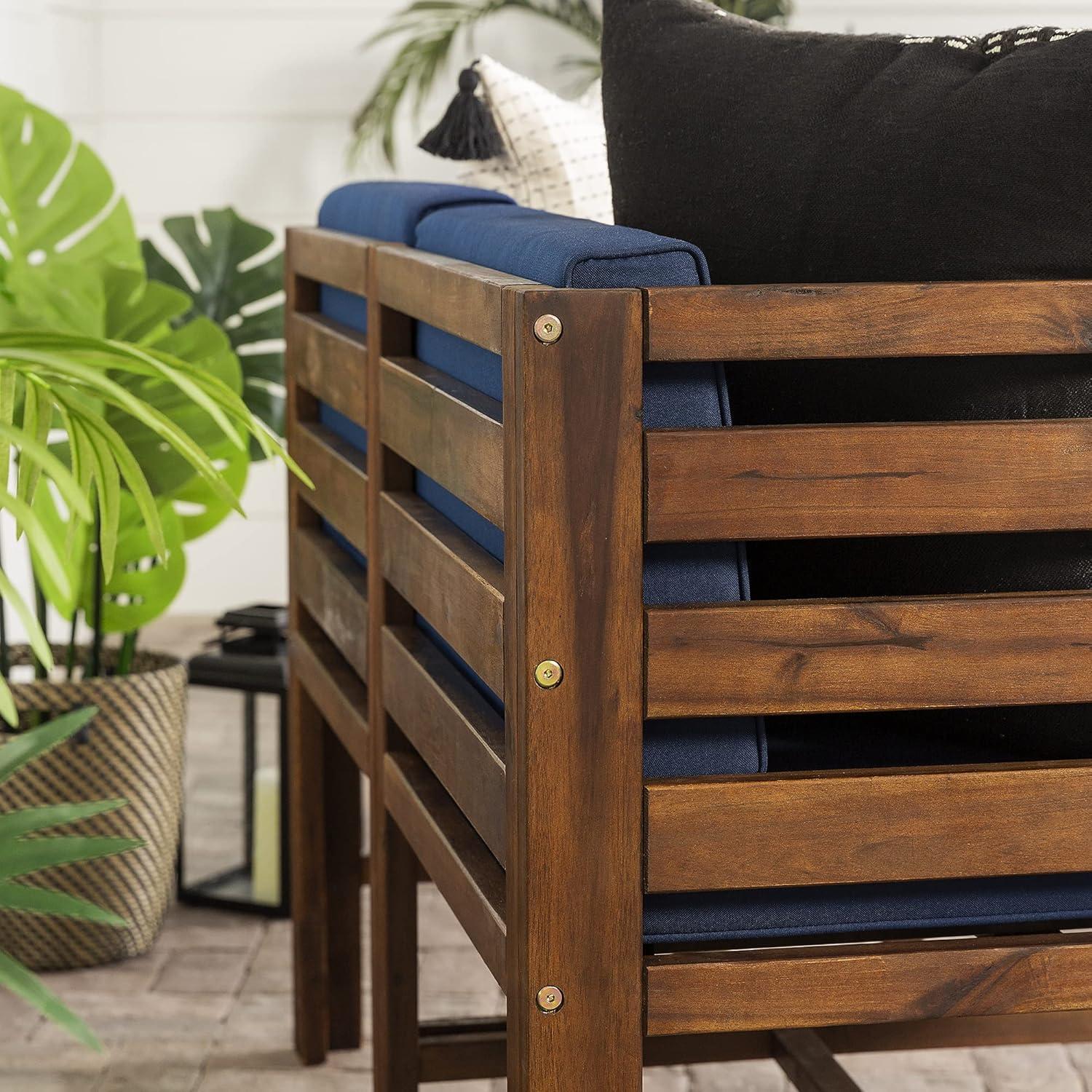 imageWalker Edison AZWSANCHDBBU Ravello Modular Outdoor Patio Side Chair Dark Brown with Navy Blue CushionsNavy Blue Dark Brown