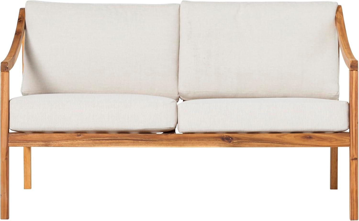 imageWalker Edison Modern Solid Wood CurvedArm Cushioned Outdoor Loveseat 50 Inch NaturalNatural