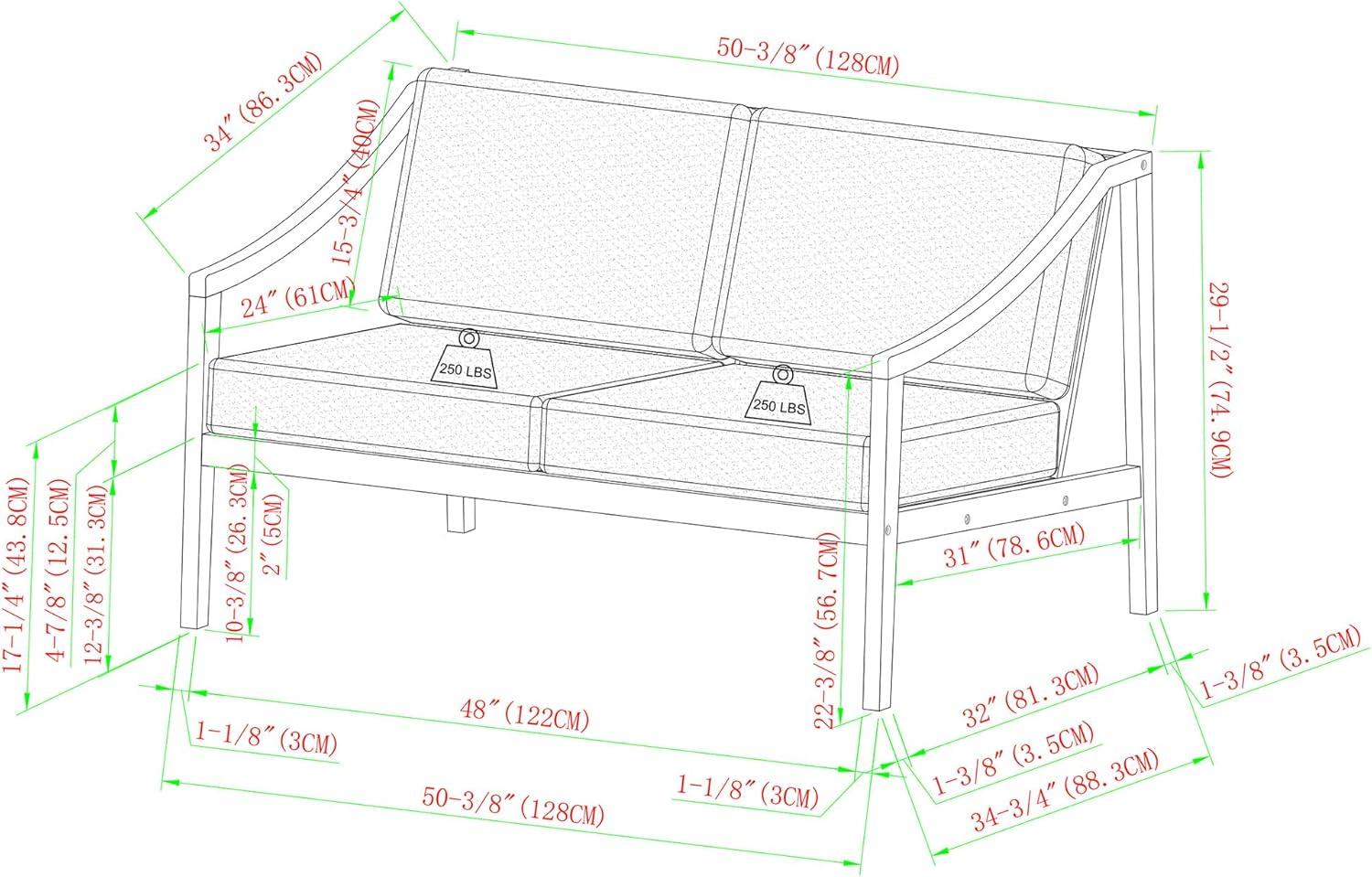 imageWalker Edison Modern Solid Wood CurvedArm Cushioned Outdoor Loveseat 50 Inch NaturalNatural