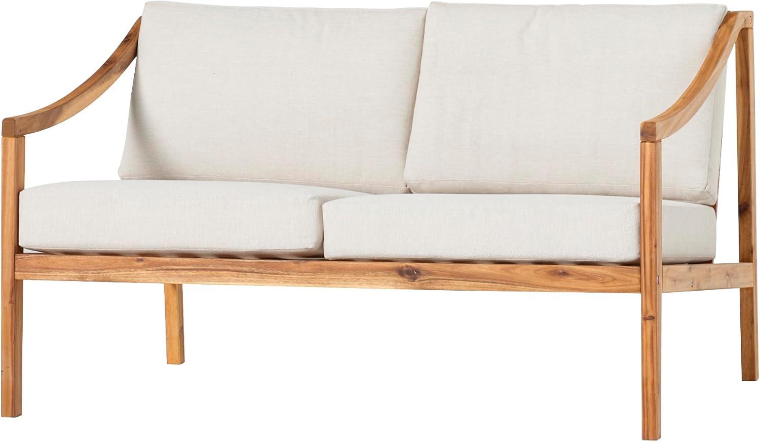 imageWalker Edison Modern Solid Wood CurvedArm Cushioned Outdoor Loveseat 50 Inch NaturalNatural