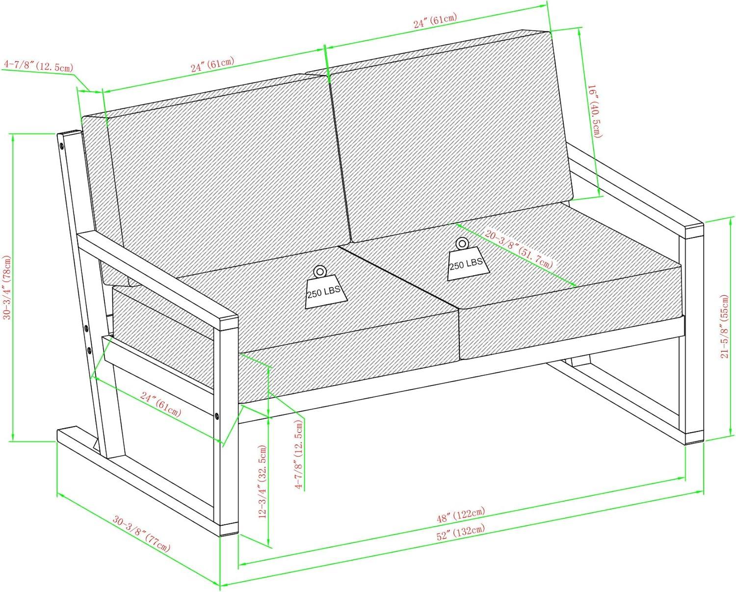 imageWalker Edison Modern Solid Wood SlatBack Patio Loveseat 52 Inch BrownBrown