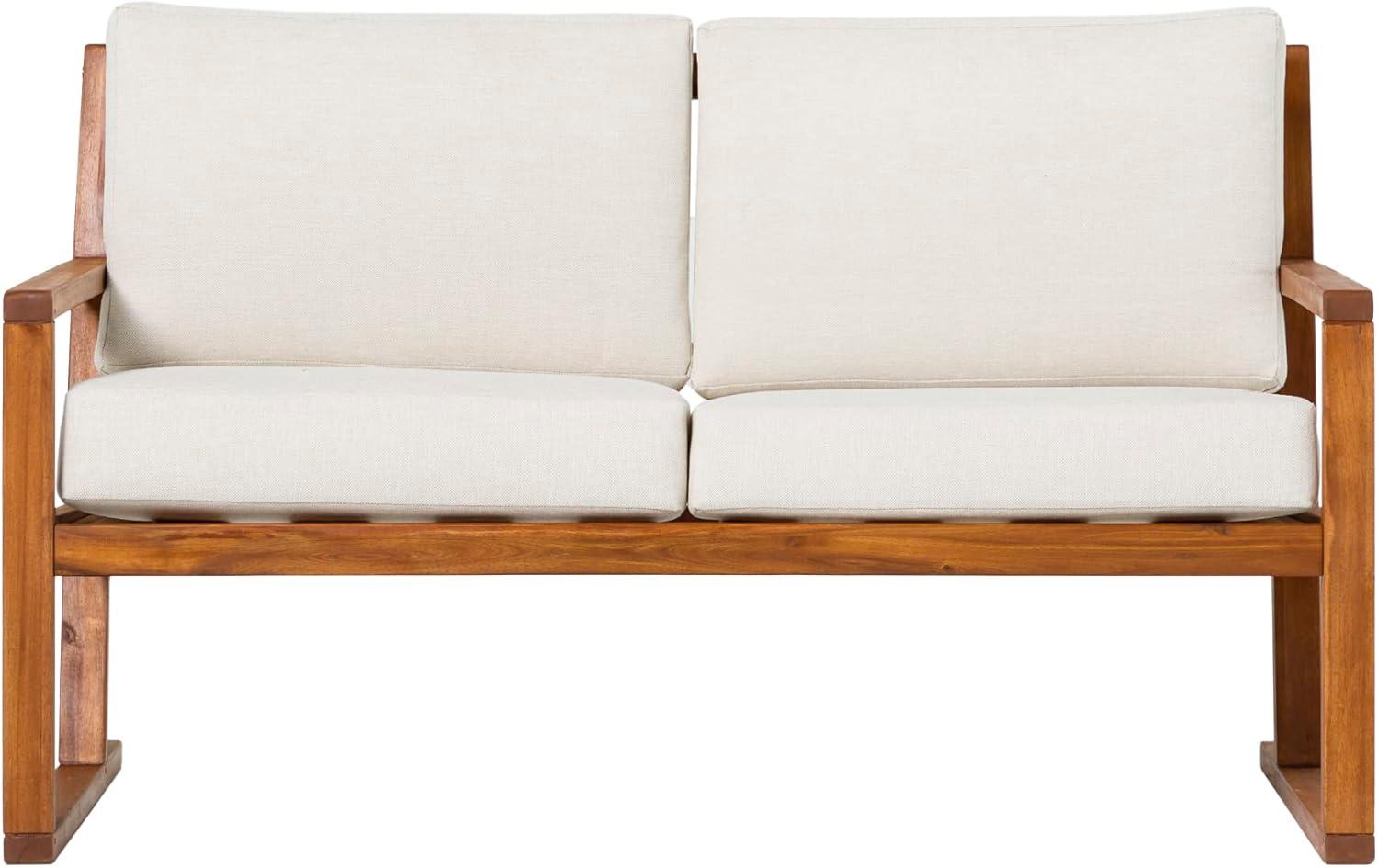 imageWalker Edison Modern Solid Wood SlatBack Patio Loveseat 52 Inch BrownBrown