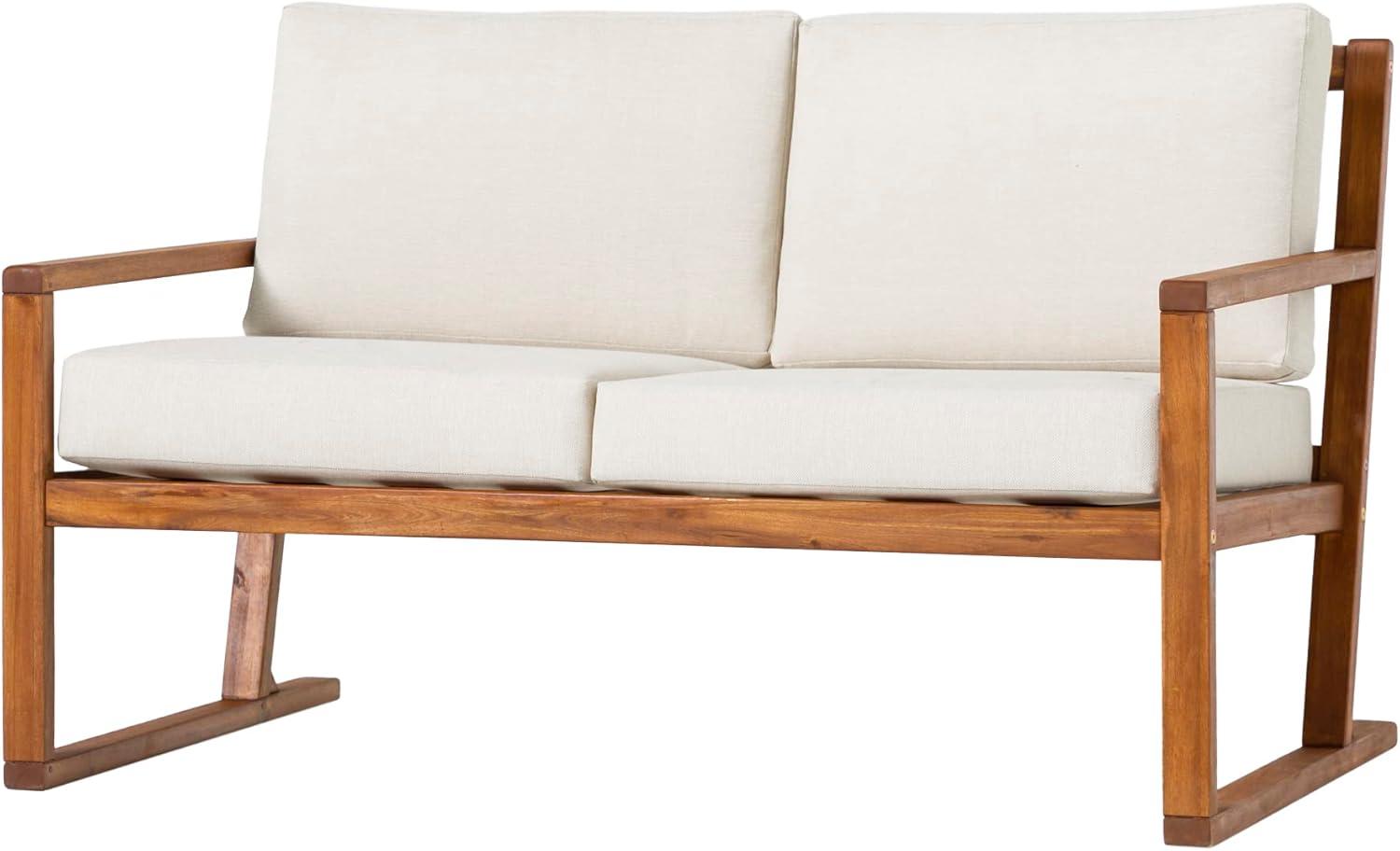 imageWalker Edison Modern Solid Wood SlatBack Patio Loveseat 52 Inch BrownBrown