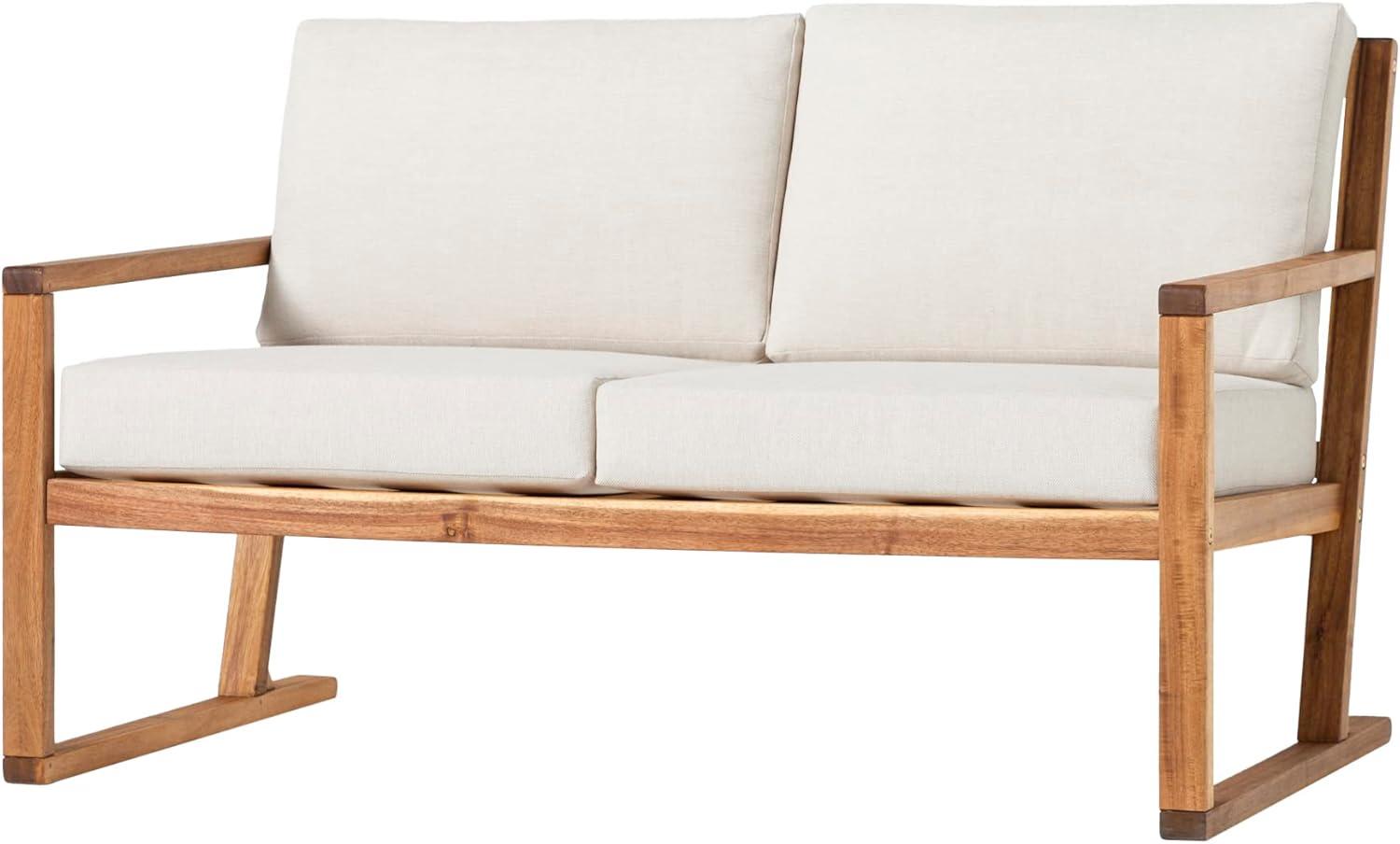 imageWalker Edison Modern Solid Wood SlatBack Patio Loveseat 52 Inch BrownNatural