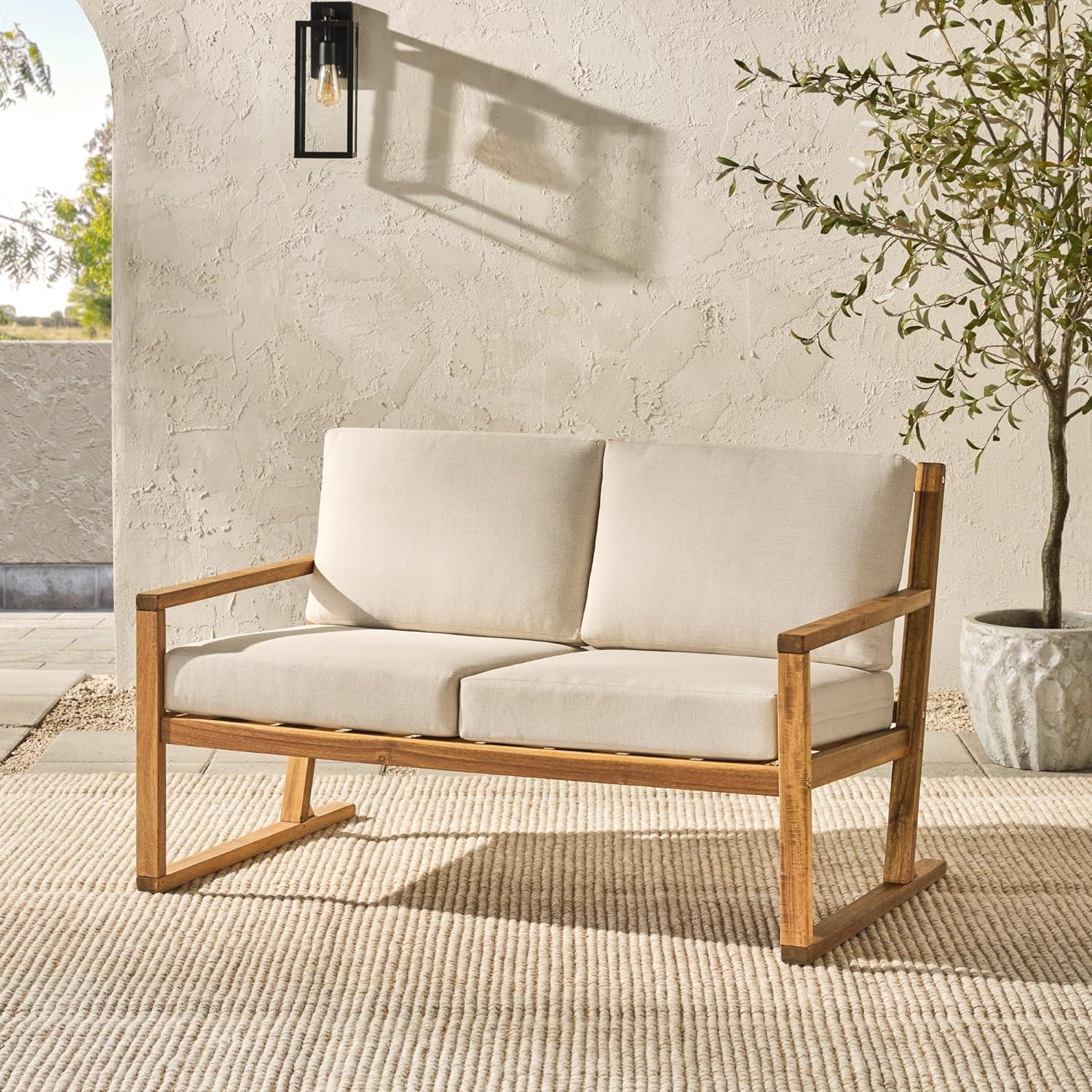 imageWalker Edison Modern Solid Wood SlatBack Patio Loveseat 52 Inch BrownNatural