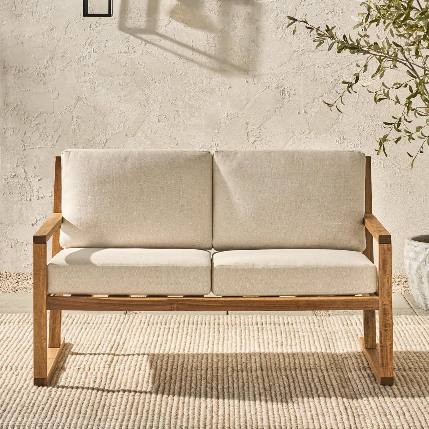 imageWalker Edison Modern Solid Wood SlatBack Patio Loveseat 52 Inch BrownNatural