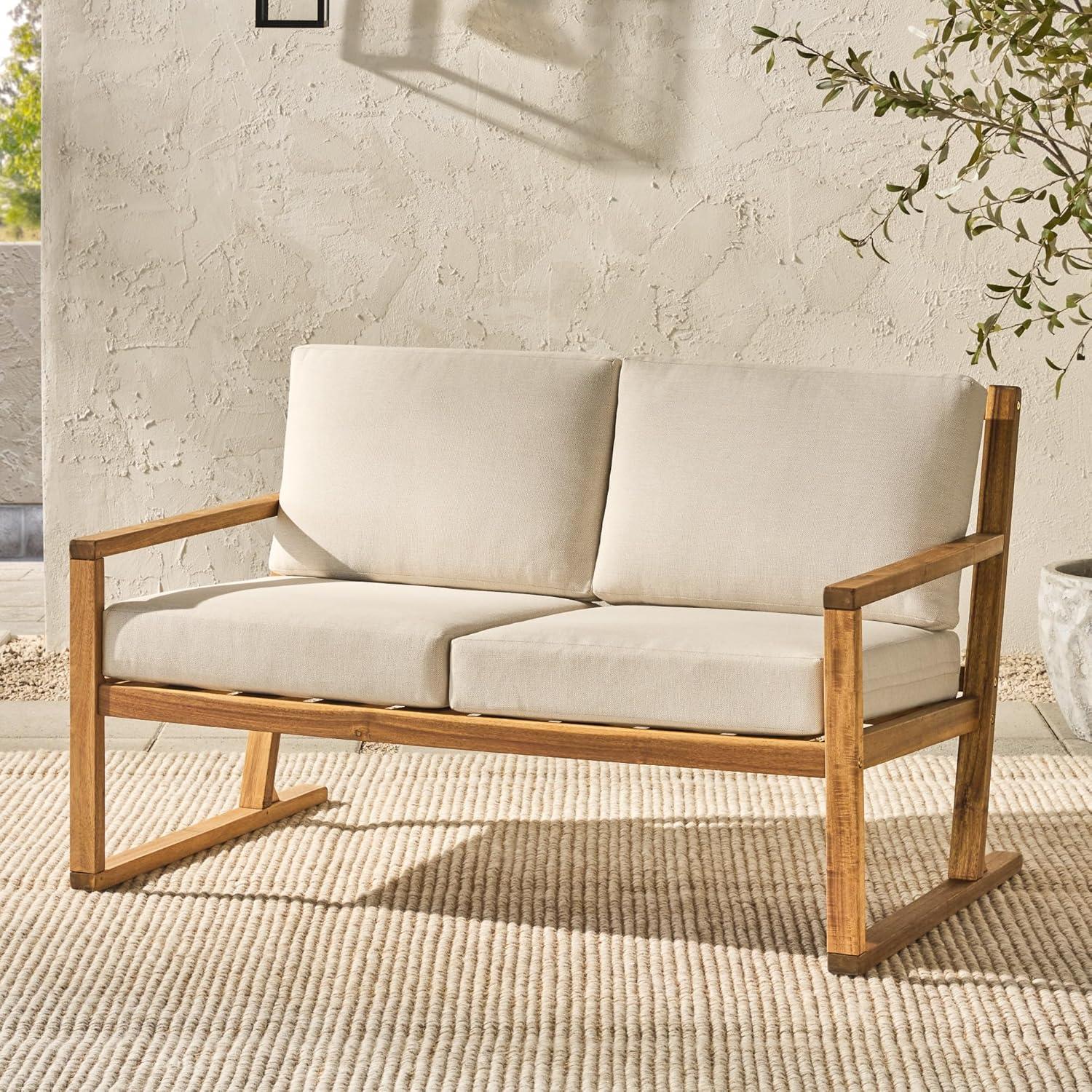 imageWalker Edison Modern Solid Wood SlatBack Patio Loveseat 52 Inch BrownNatural
