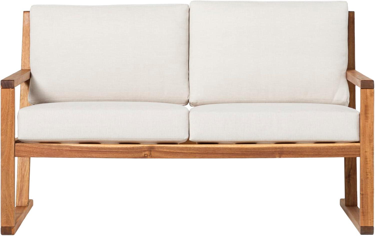 imageWalker Edison Modern Solid Wood SlatBack Patio Loveseat 52 Inch BrownNatural