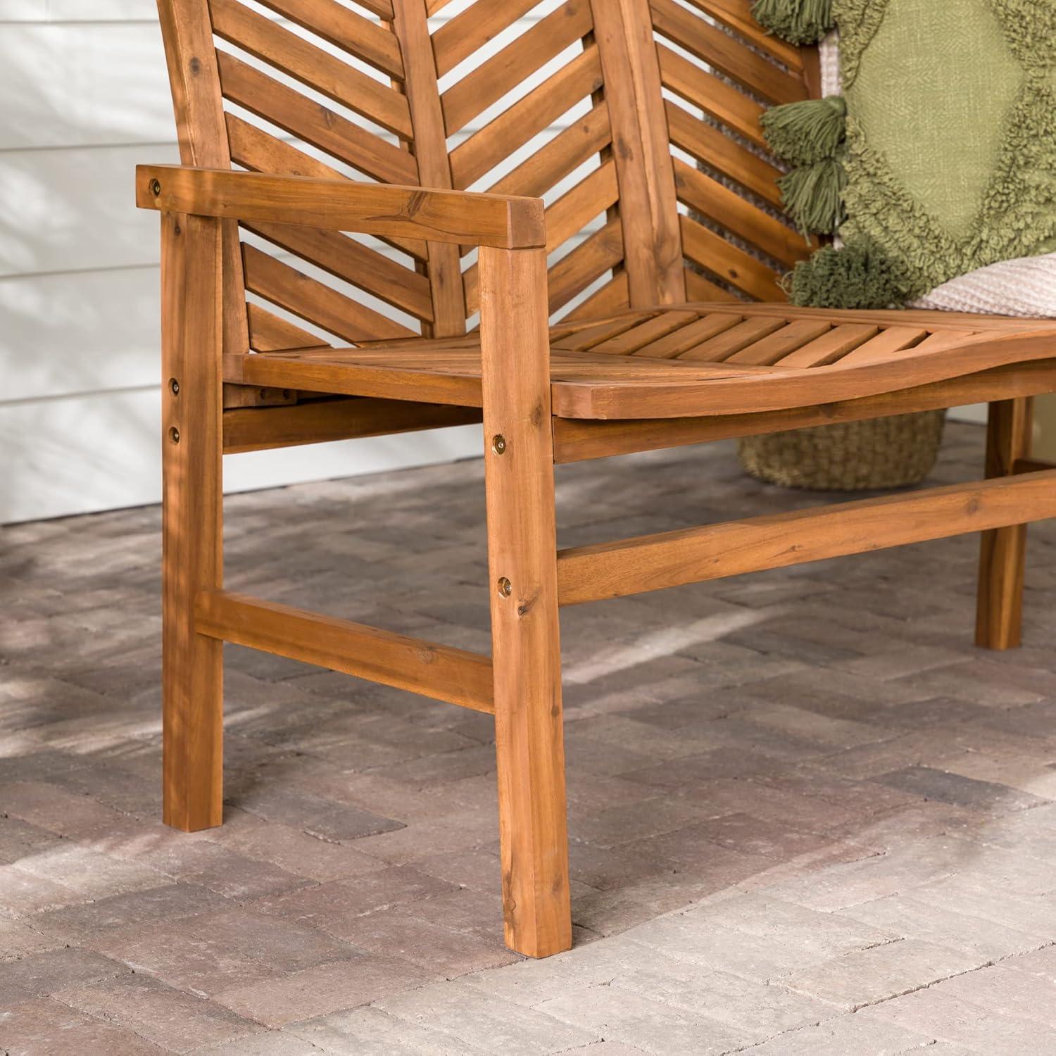 imageWalker Edison Outdoor Patio Wood Chevron Loveseat Chair All Weather Backyard Conversation Garden Poolside Balcony Couch 48 Inch BrownBrown