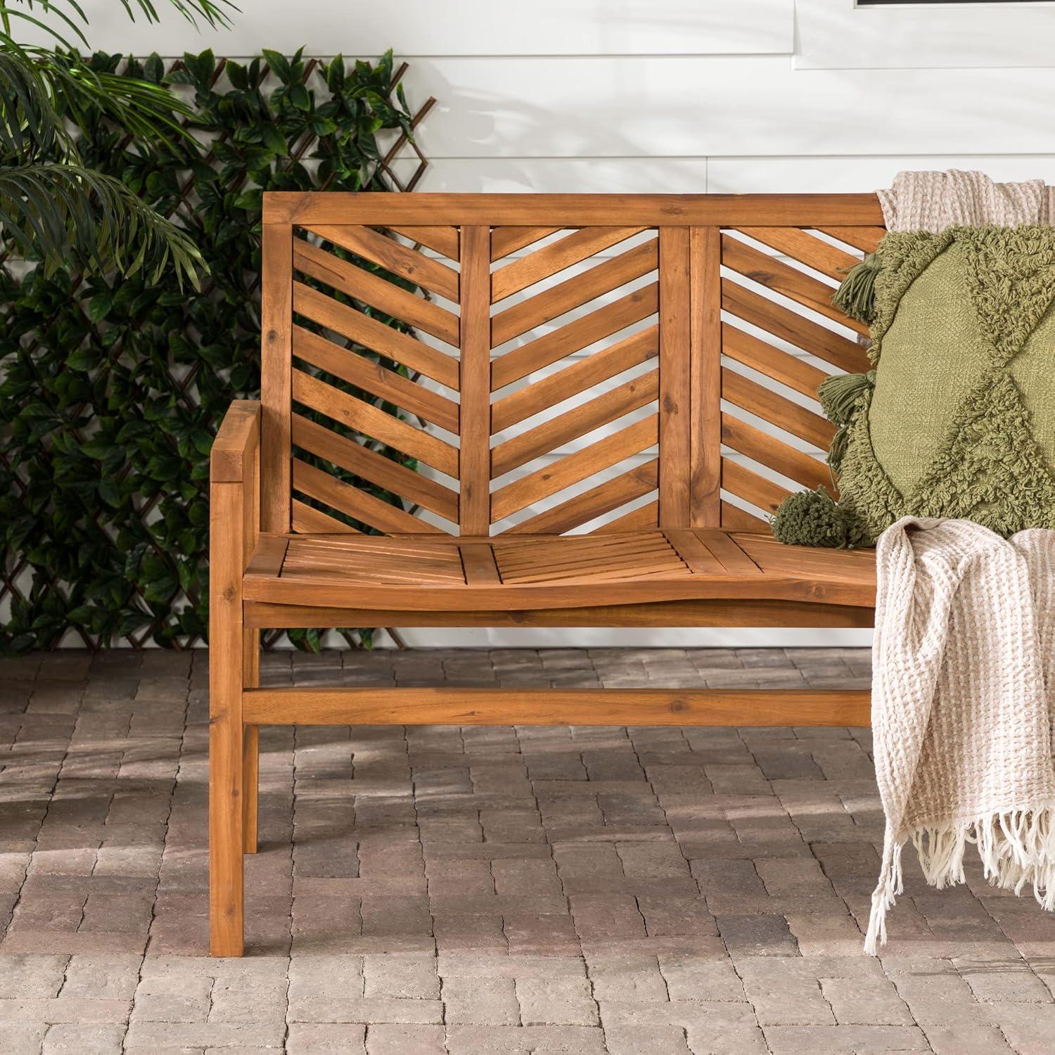 imageWalker Edison Outdoor Patio Wood Chevron Loveseat Chair All Weather Backyard Conversation Garden Poolside Balcony Couch 48 Inch BrownBrown