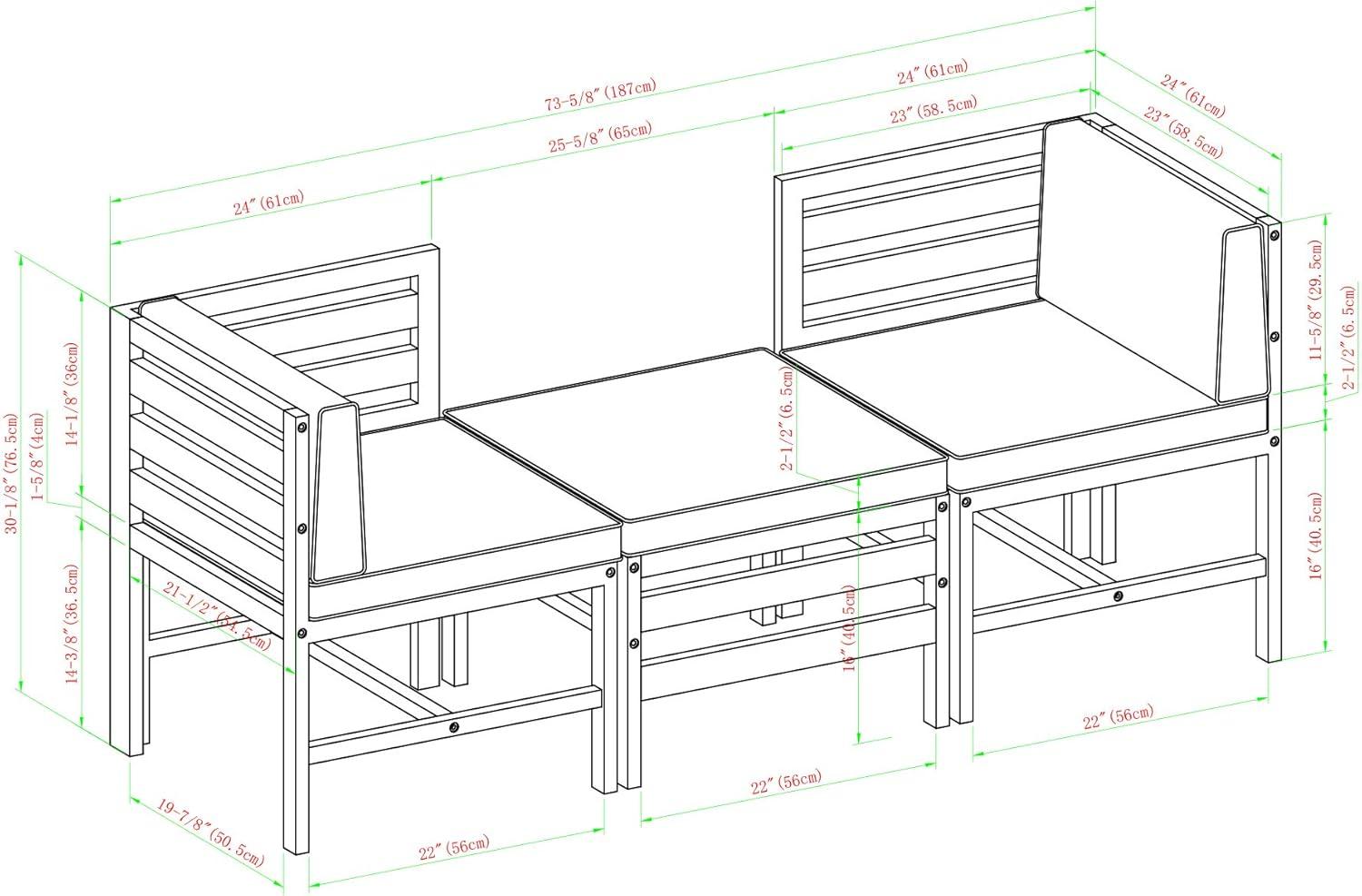 imageWalker Edison Ravello Contemporary 3 Piece Acacia Wood Outdoor Modular Chat Set with Cushions Set of 3 Dark BrownBrown