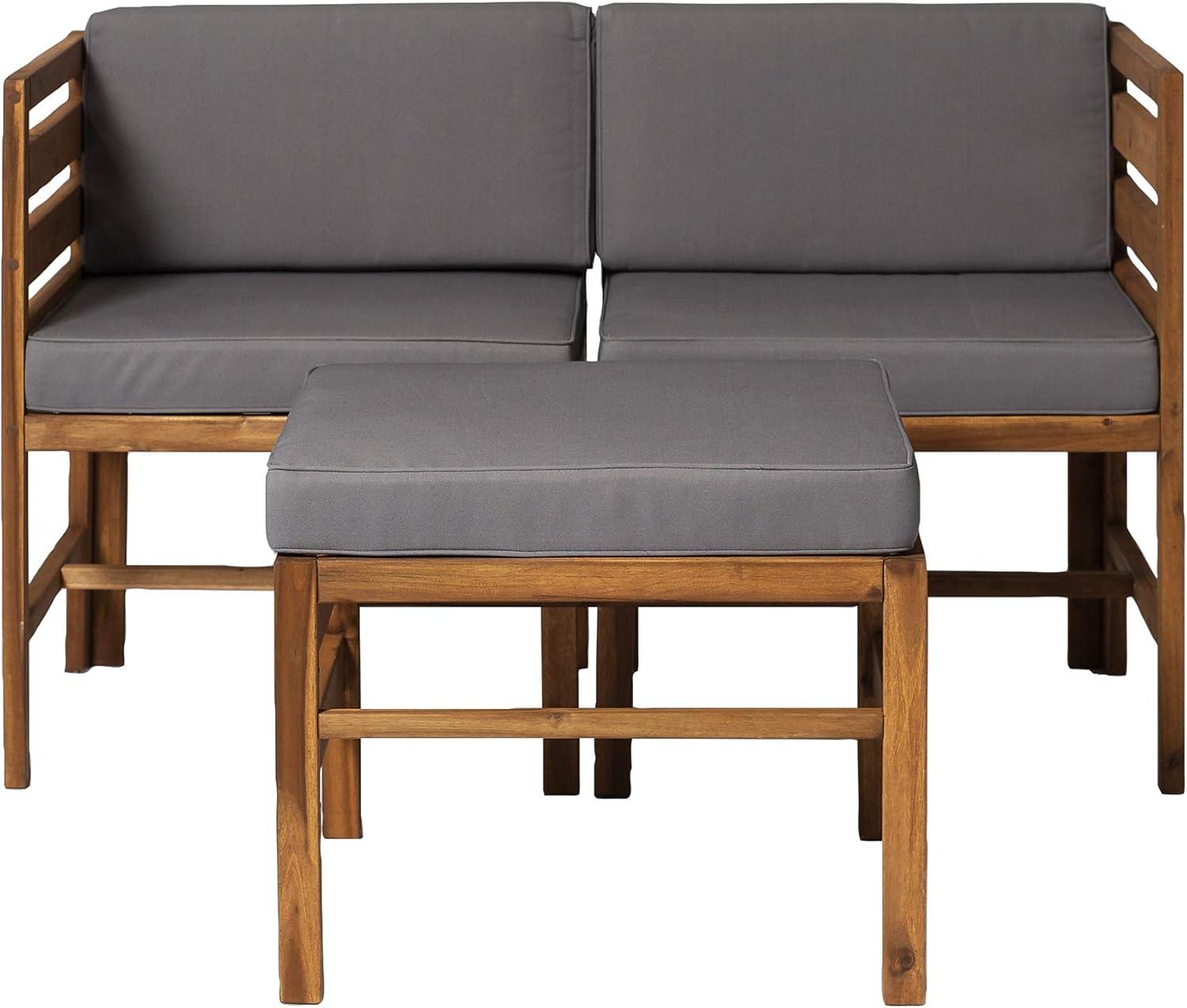 imageWalker Edison Ravello Contemporary 3 Piece Acacia Wood Outdoor Modular Chat Set with Cushions Set of 3 Dark BrownBrown