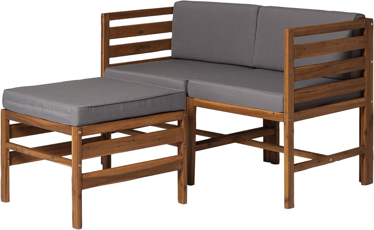 imageWalker Edison Ravello Contemporary 3 Piece Acacia Wood Outdoor Modular Chat Set with Cushions Set of 3 Dark BrownBrown