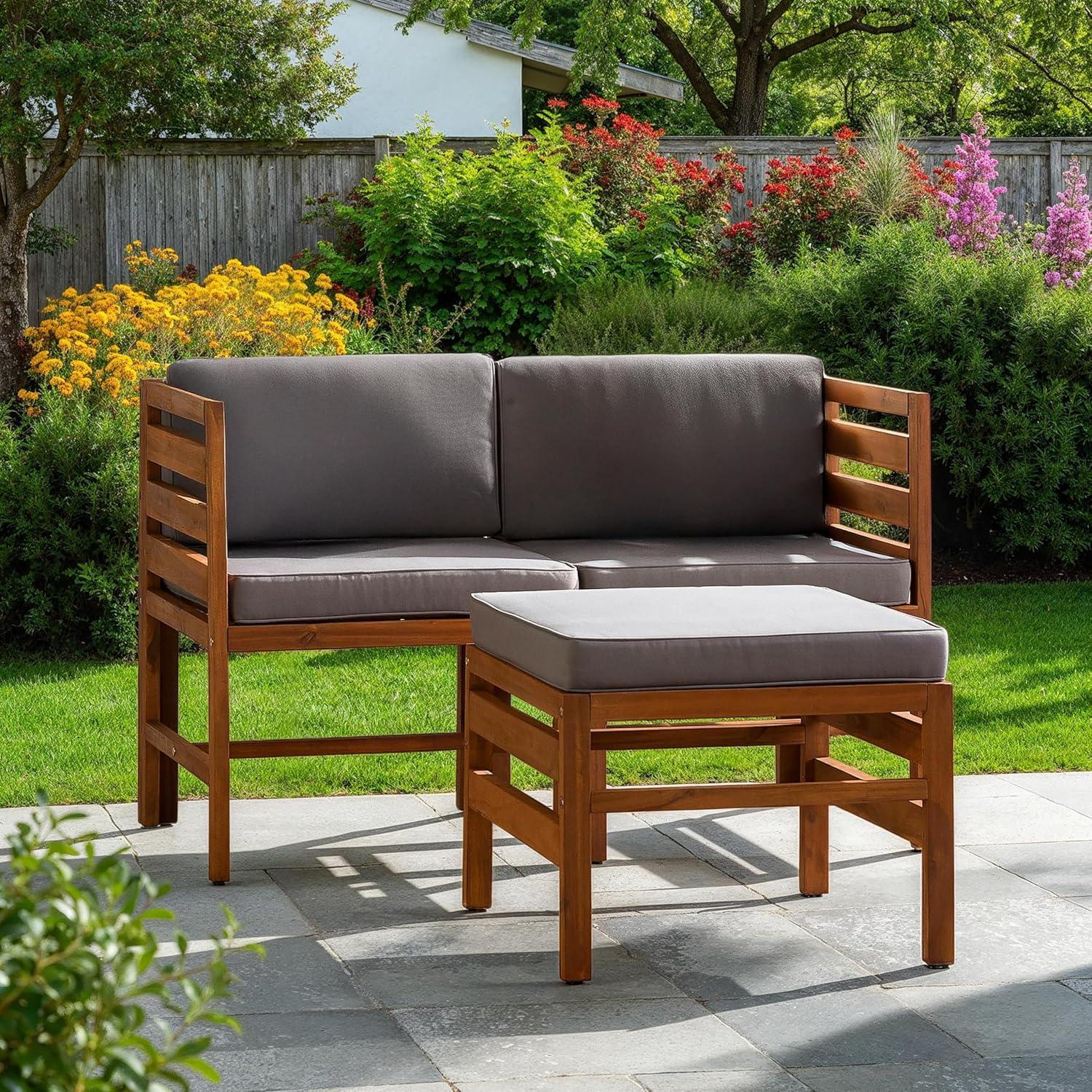 imageWalker Edison Ravello Contemporary 3 Piece Acacia Wood Outdoor Modular Chat Set with Cushions Set of 3 Dark BrownBrown
