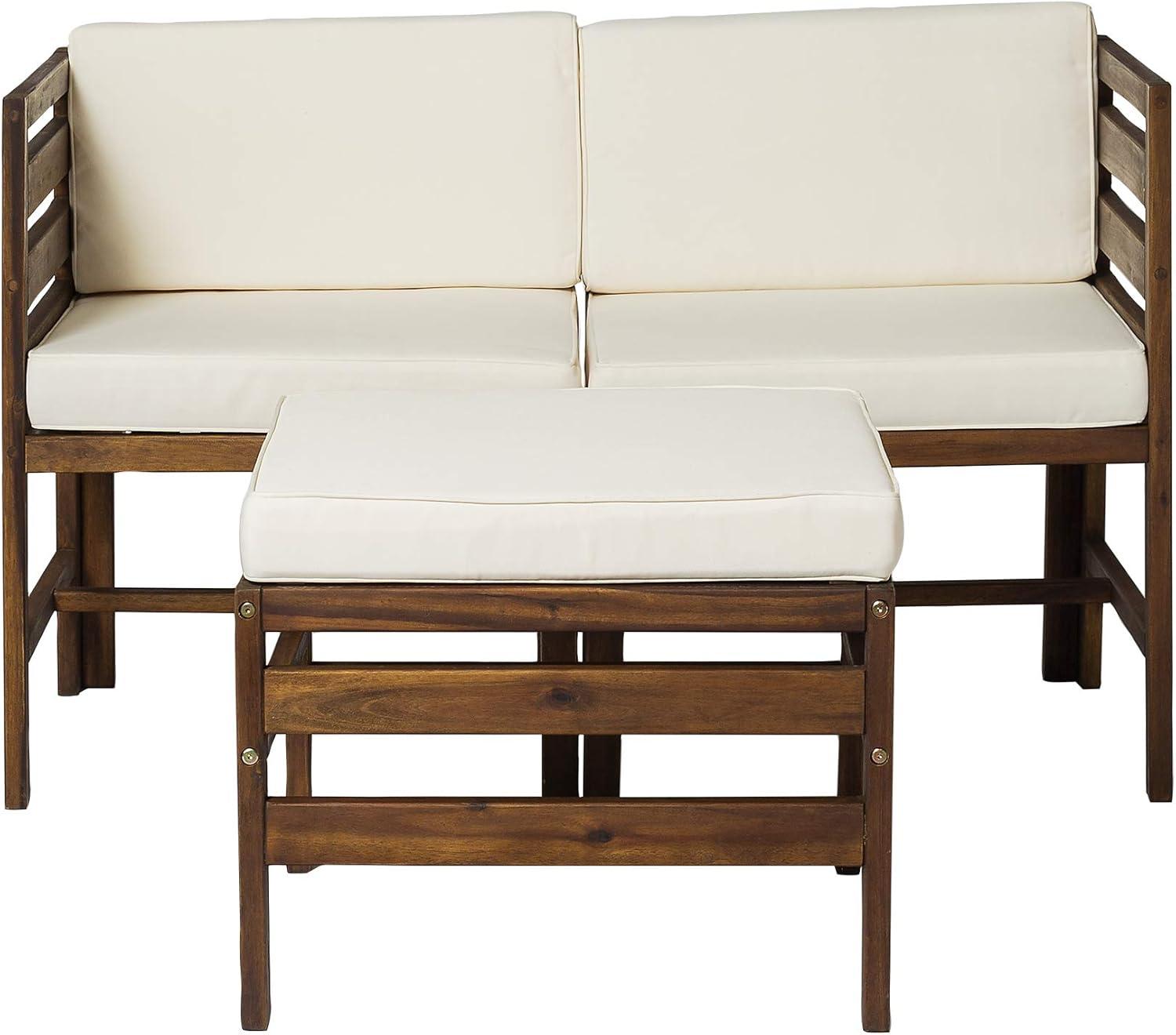 imageWalker Edison Ravello Contemporary 3 Piece Acacia Wood Outdoor Modular Chat Set with Cushions Set of 3 Dark BrownDark Brown