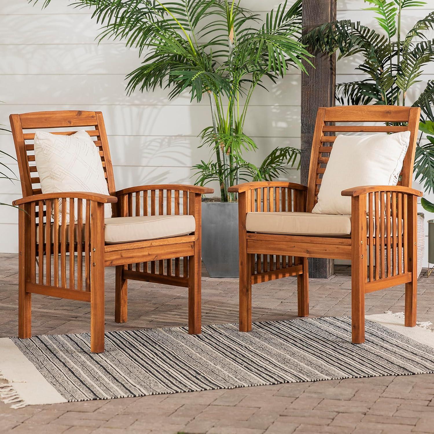 imageWalker Edison Rendezvous Modern 2 Piece Solid Acacia Wood Slat Back Outdoor Dining Chairs Set of 2 BrownBrown