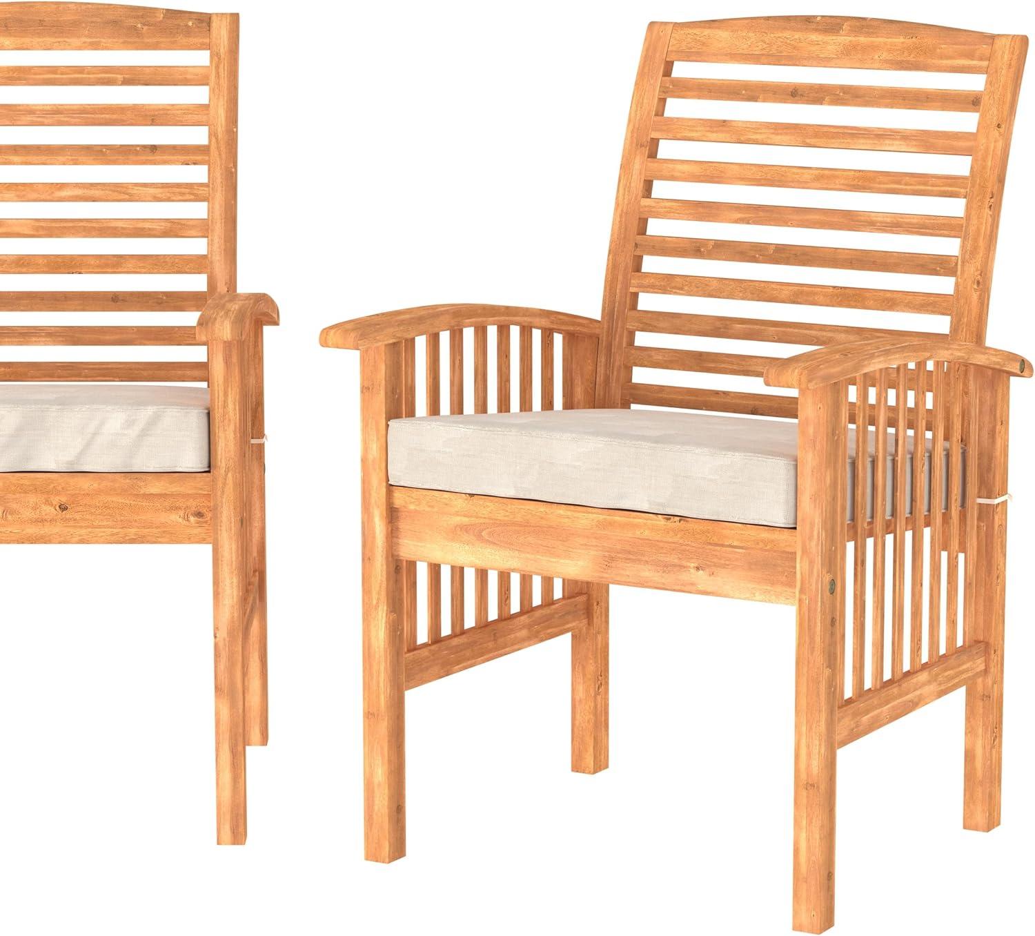 imageWalker Edison Rendezvous Modern 2 Piece Solid Acacia Wood Slat Back Outdoor Dining Chairs Set of 2 BrownBrown