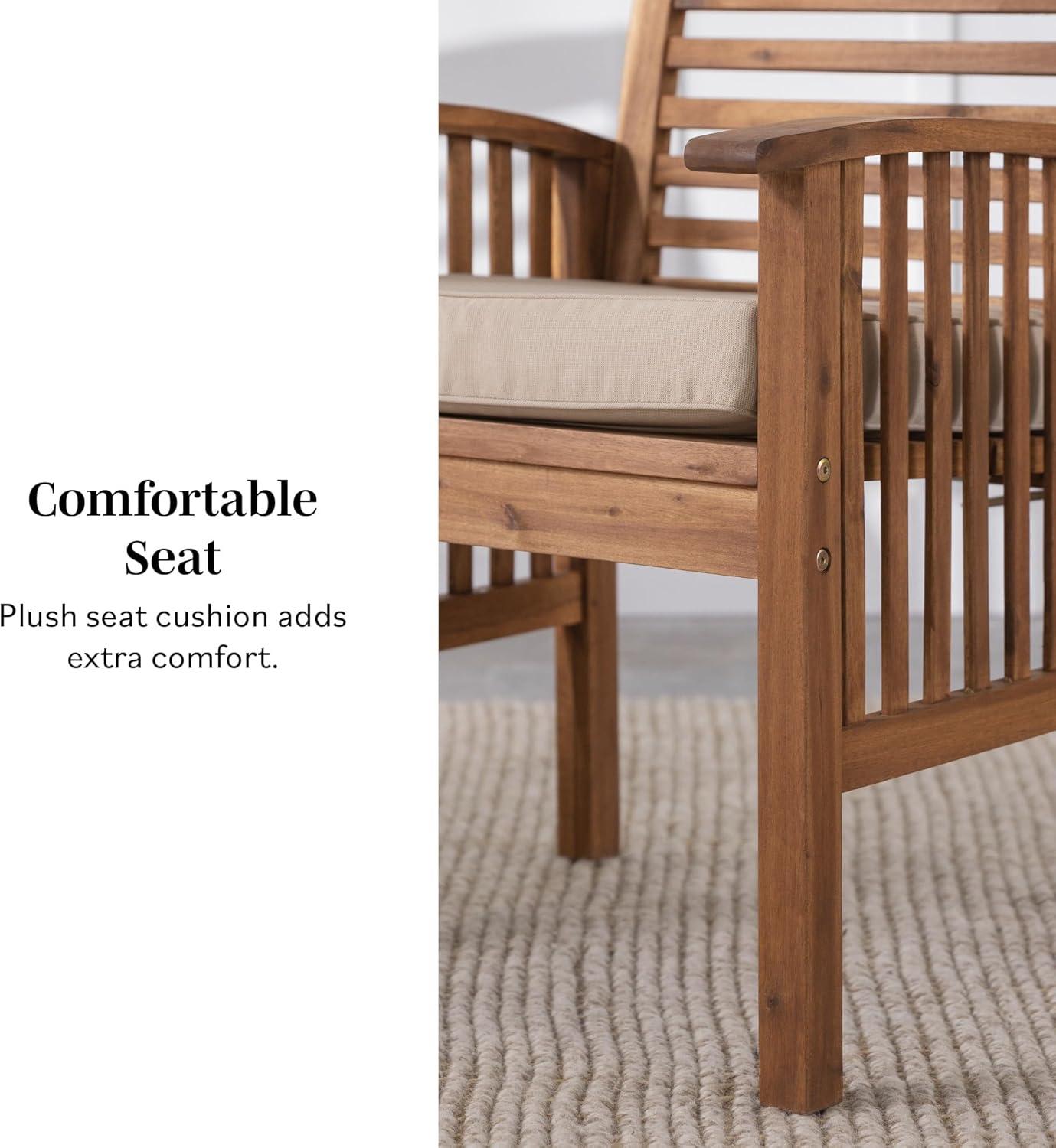 imageWalker Edison Rendezvous Modern 2 Piece Solid Acacia Wood Slat Back Outdoor Dining Chairs Set of 2 BrownDark Brown