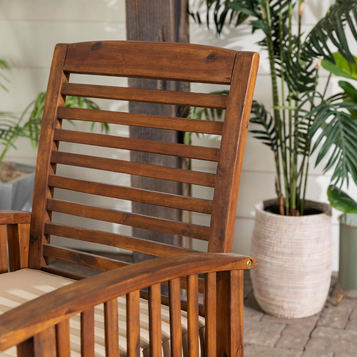 imageWalker Edison Rendezvous Modern 2 Piece Solid Acacia Wood Slat Back Outdoor Dining Chairs Set of 2 BrownDark Brown
