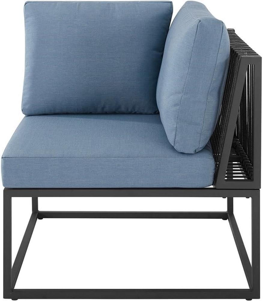 imageWalker Edison Tropez Contemporary Steel Frame Modular Armless Patio Chair with Rope Cord Detail 27 Inch BlueBlue