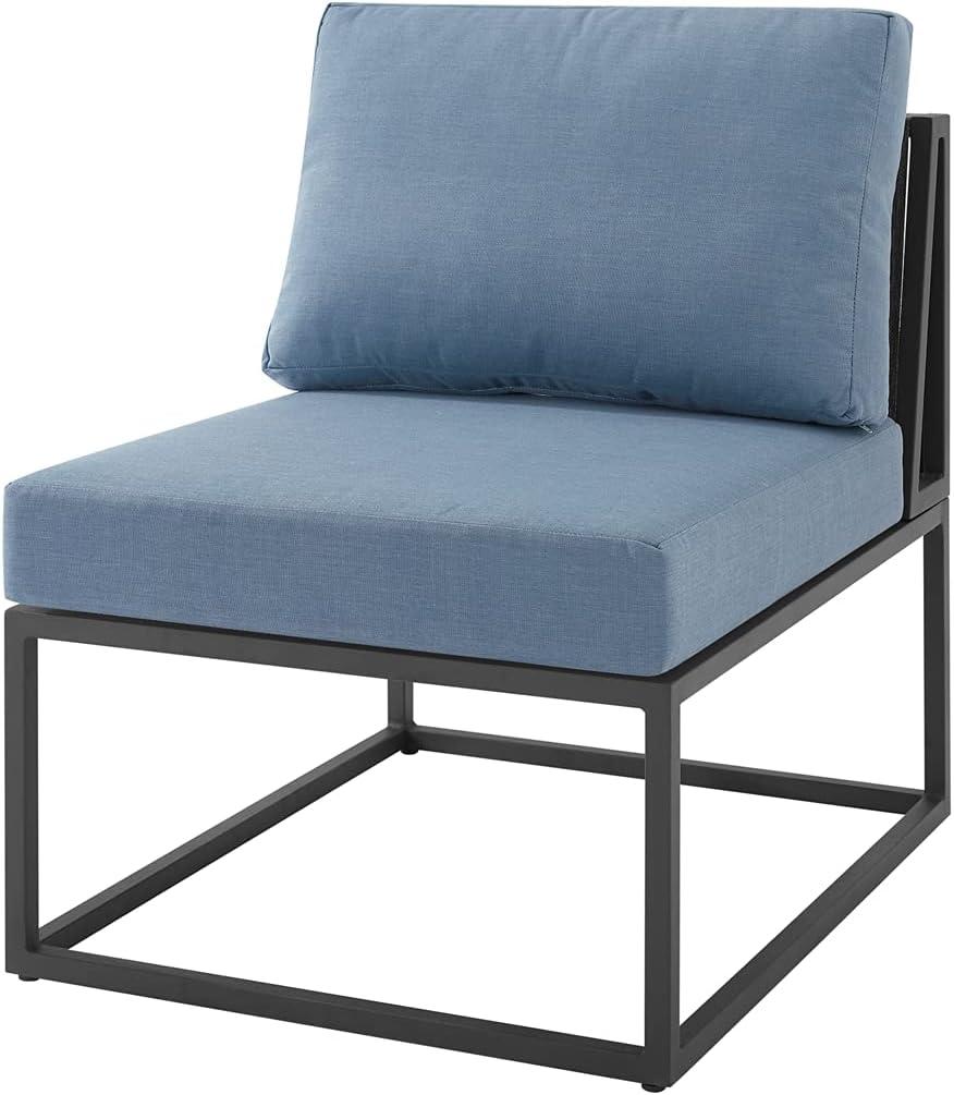imageWalker Edison Tropez Contemporary Steel Frame Modular Armless Patio Chair with Rope Cord Detail 27 Inch BlueBlue
