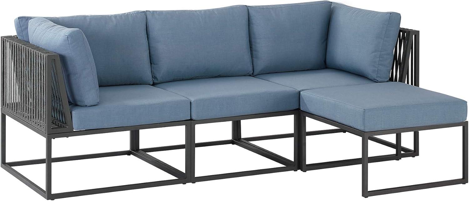 imageWalker Edison Tropez Contemporary Steel Frame Modular Armless Patio Chair with Rope Cord Detail 27 Inch BlueBlue