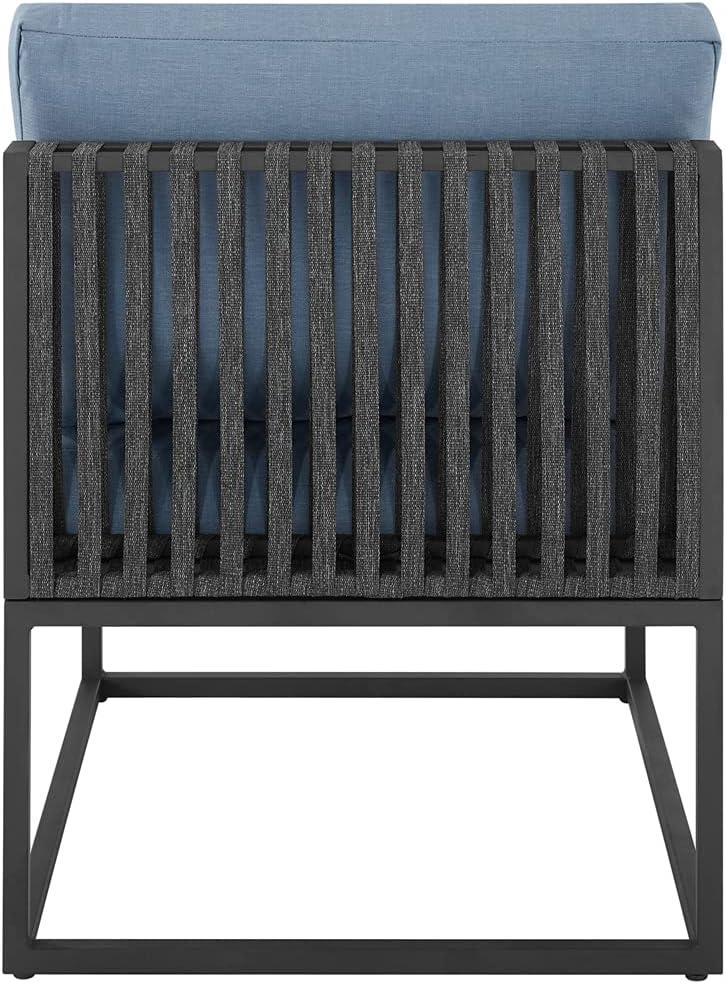 imageWalker Edison Tropez Contemporary Steel Frame Modular Armless Patio Chair with Rope Cord Detail 27 Inch BlueBlue