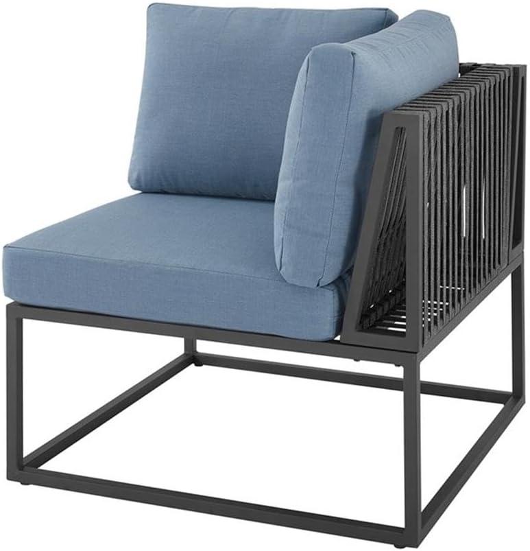 imageWalker Edison Tropez Contemporary Steel Frame Modular Armless Patio Chair with Rope Cord Detail 27 Inch BlueBlue