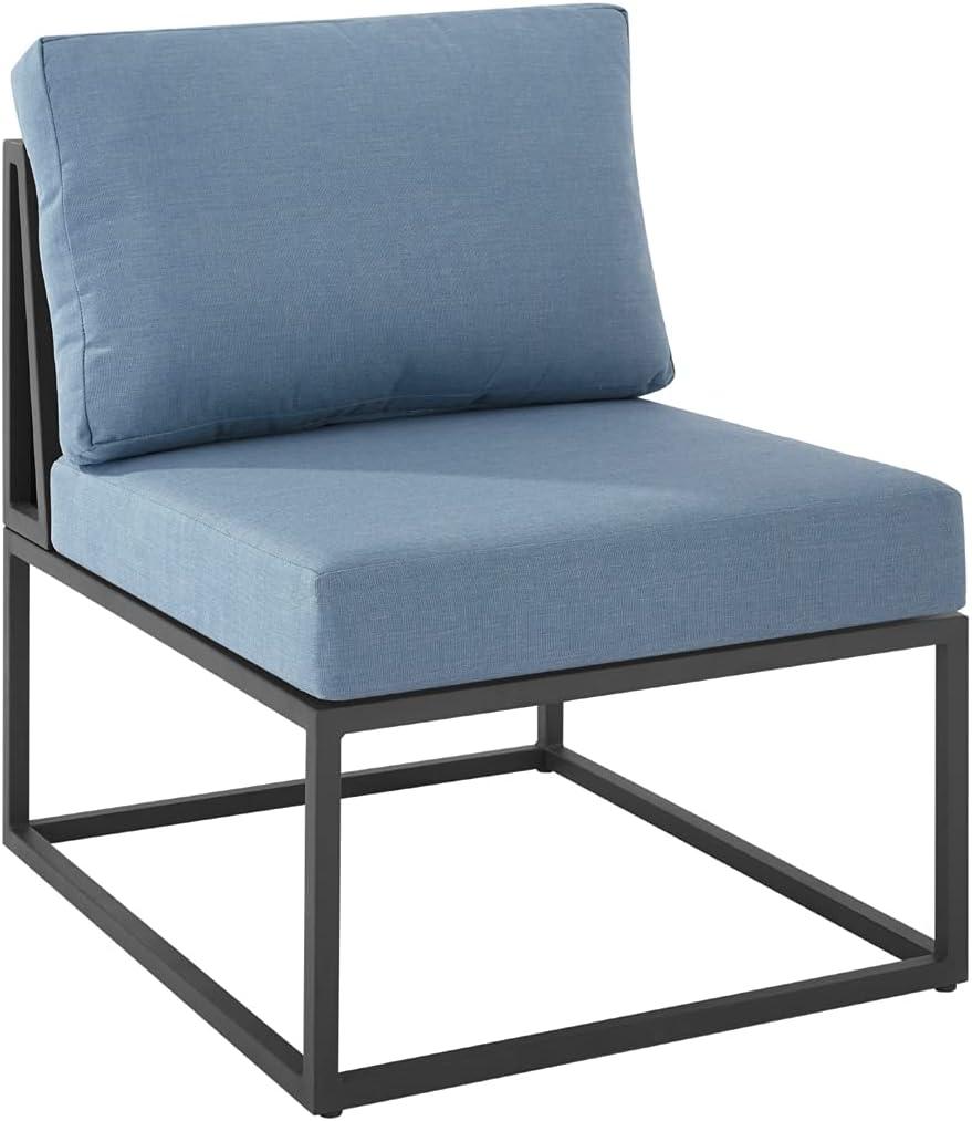 imageWalker Edison Tropez Contemporary Steel Frame Modular Armless Patio Chair with Rope Cord Detail 27 Inch BlueBlue