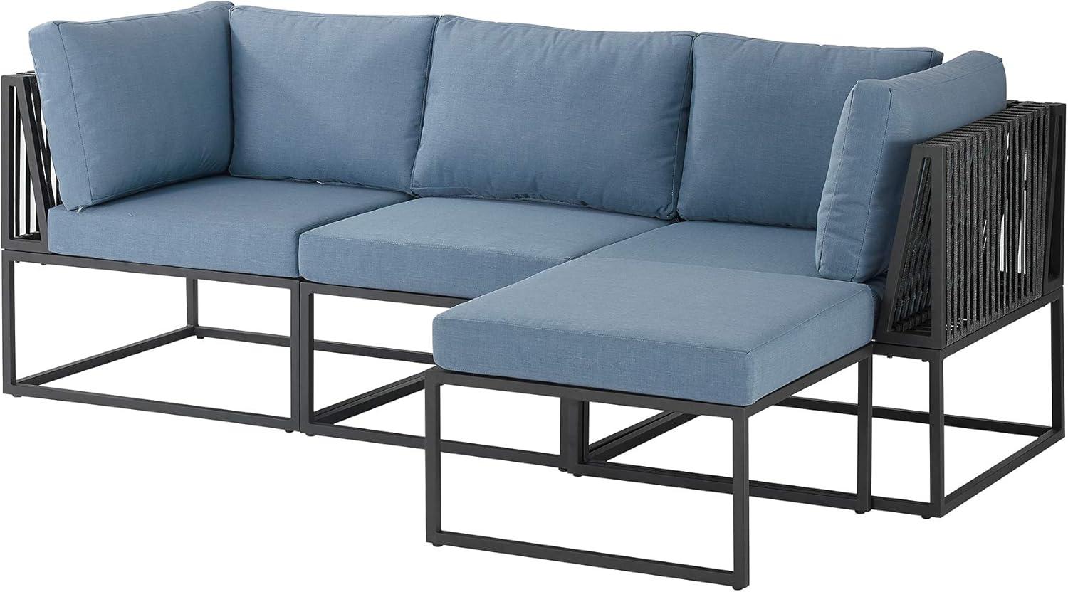 imageWalker Edison Tropez Contemporary Steel Frame Modular Armless Patio Chair with Rope Cord Detail 27 Inch BlueBlue