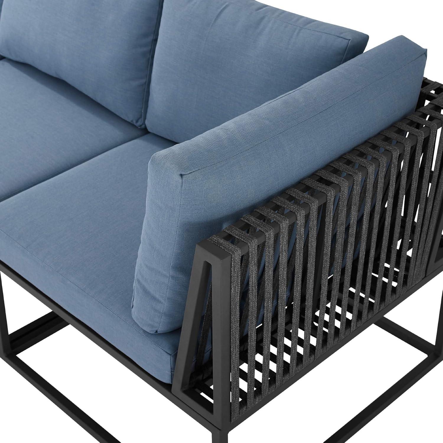 imageWalker Edison Tropez Contemporary Steel Frame Modular Armless Patio Chair with Rope Cord Detail 27 Inch BlueBlue