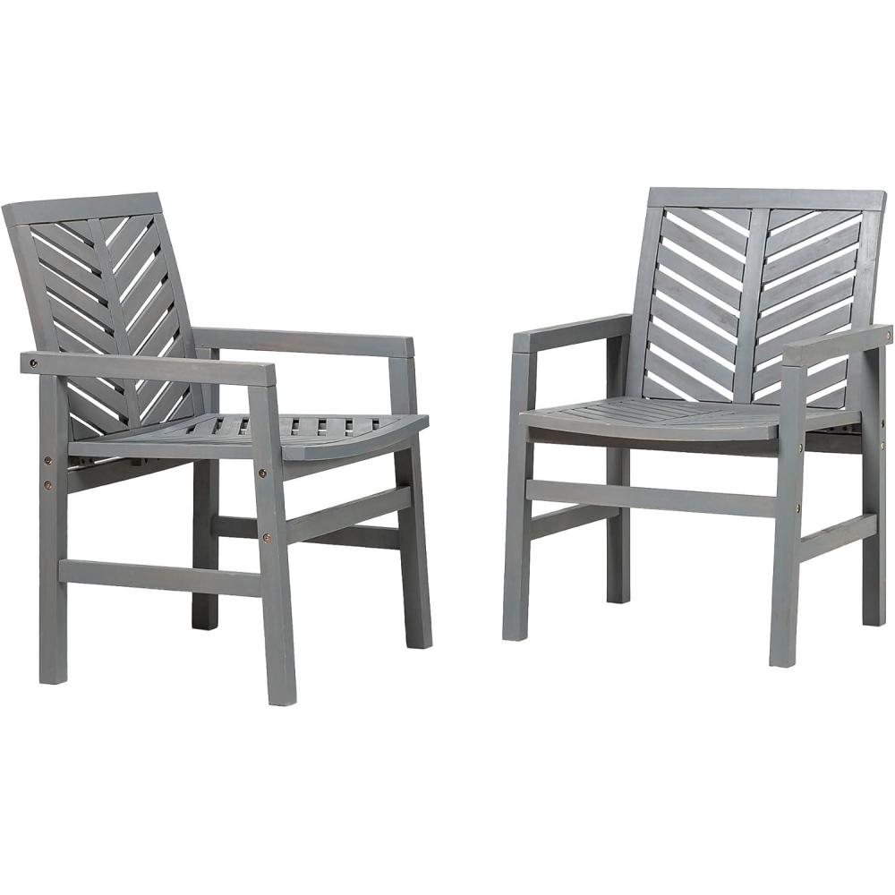 imageWalker Edison 2 Piece Outdoor Patio Chevron Wood Chair Set All Weather Backyard Conversation Garden Poolside Balcony Set of 2 GreyGrey