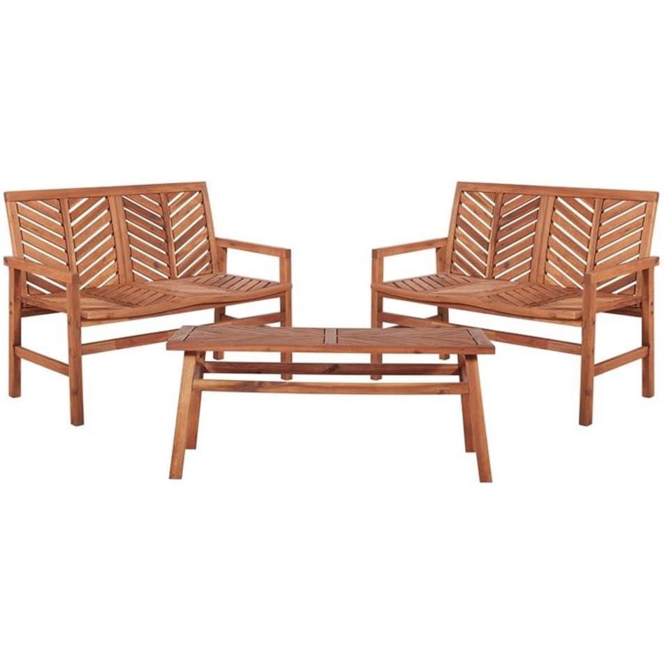 imageWalker Edison 3 Person Outdoor Patio Chevron Wood Dining Bench All Weather Backyard Conversation Garden Poolside Balcony 53 Inch BrownBrown