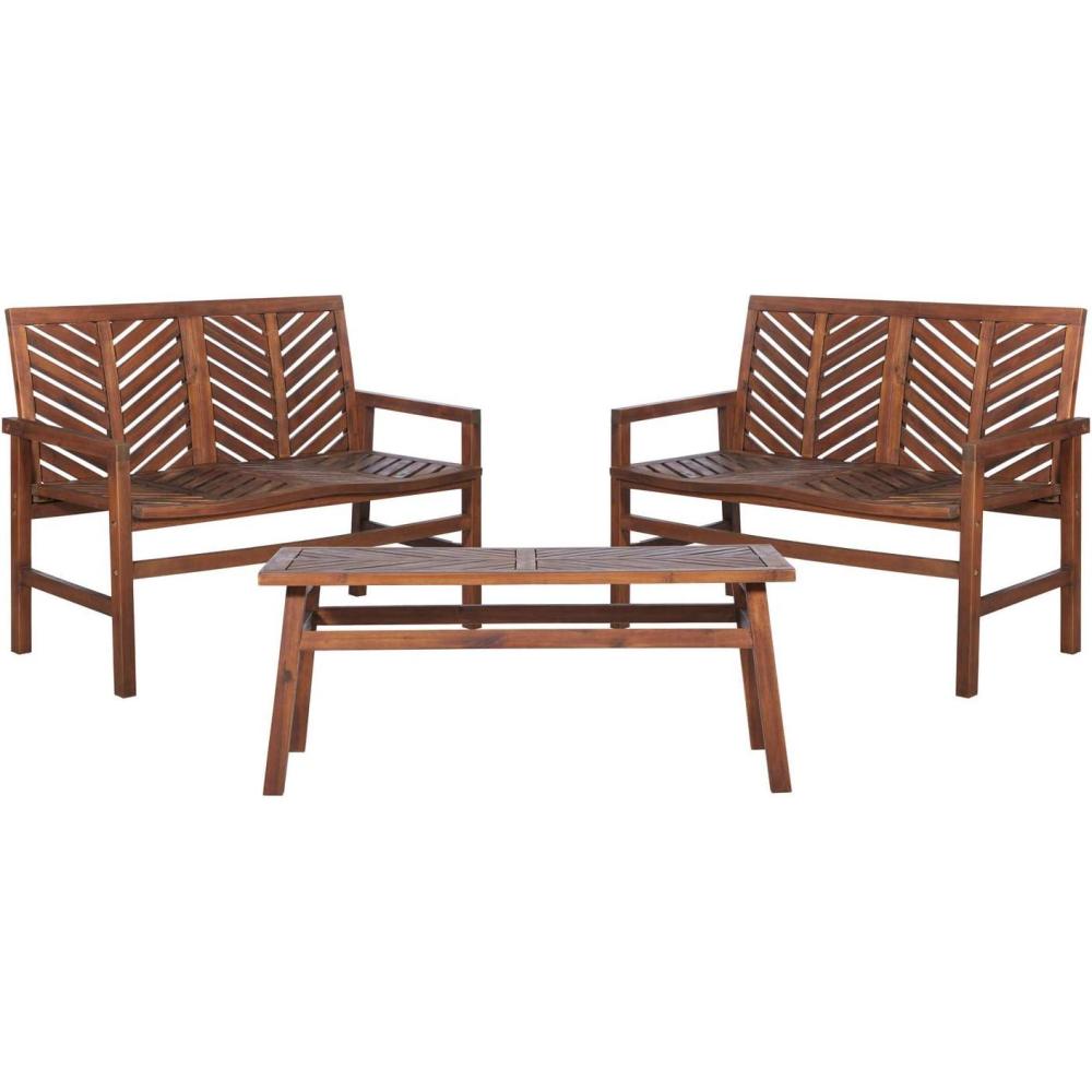 imageWalker Edison 3 Person Outdoor Patio Chevron Wood Dining Bench All Weather Backyard Conversation Garden Poolside Balcony 53 Inch BrownDark Brown